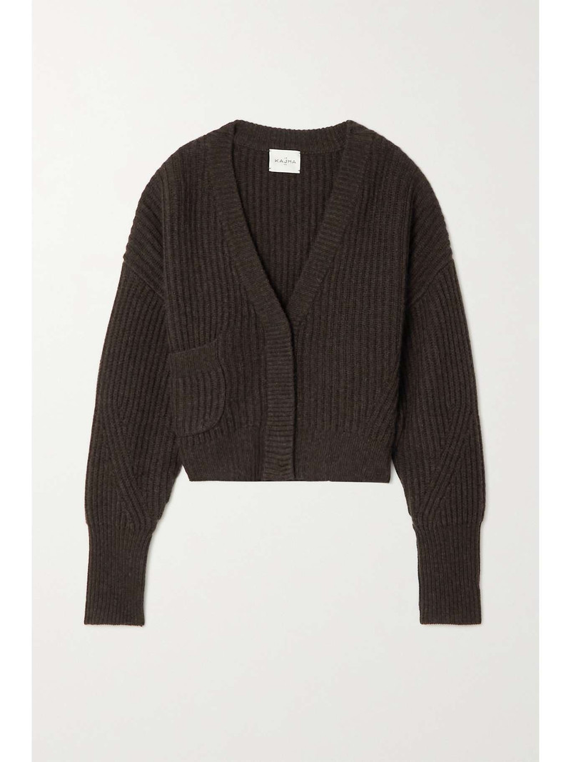 Monaco cropped ribbed cashmere cardigan Brown - 1