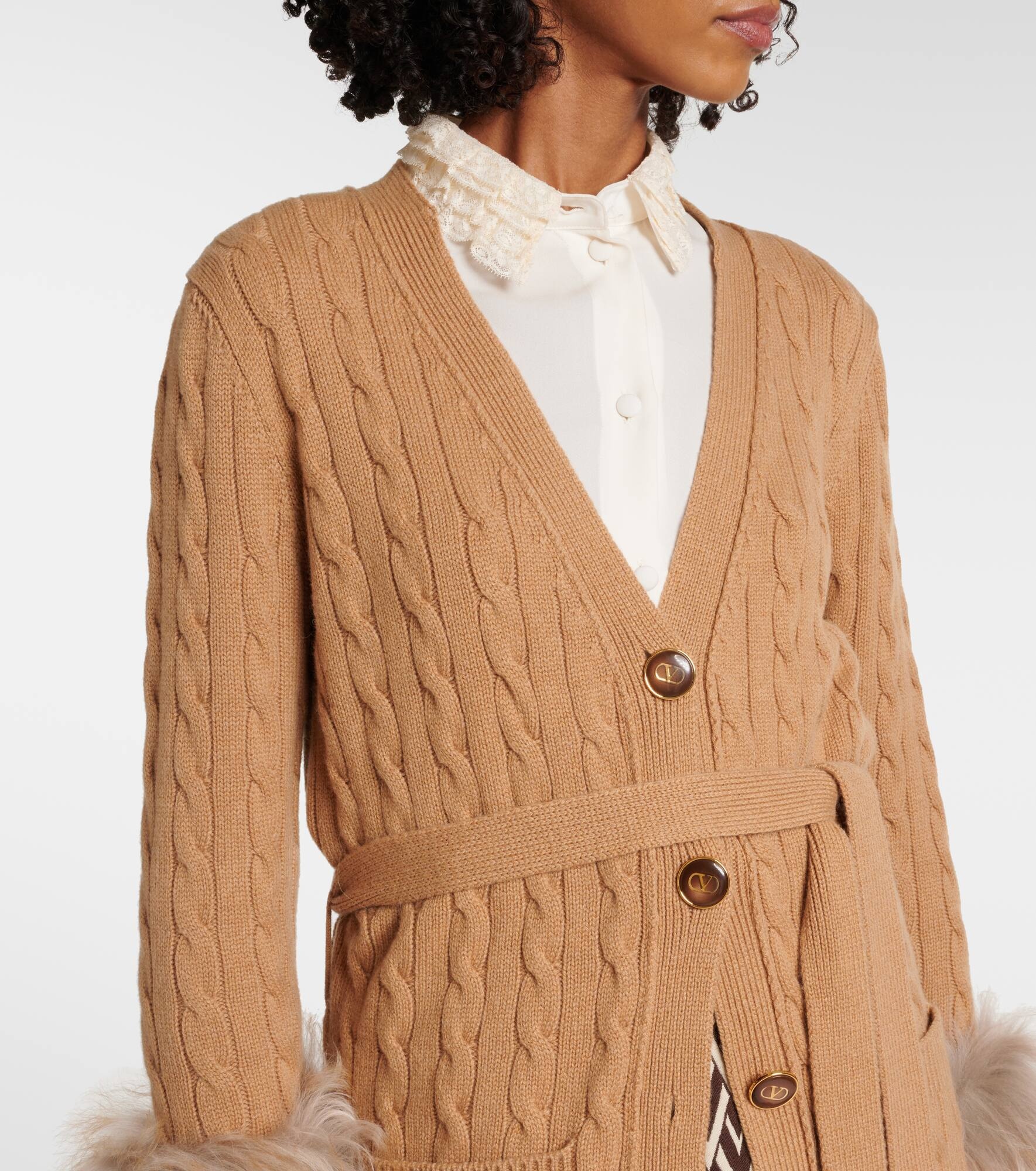 Shearling-trimmed cashmere cardigan - 6