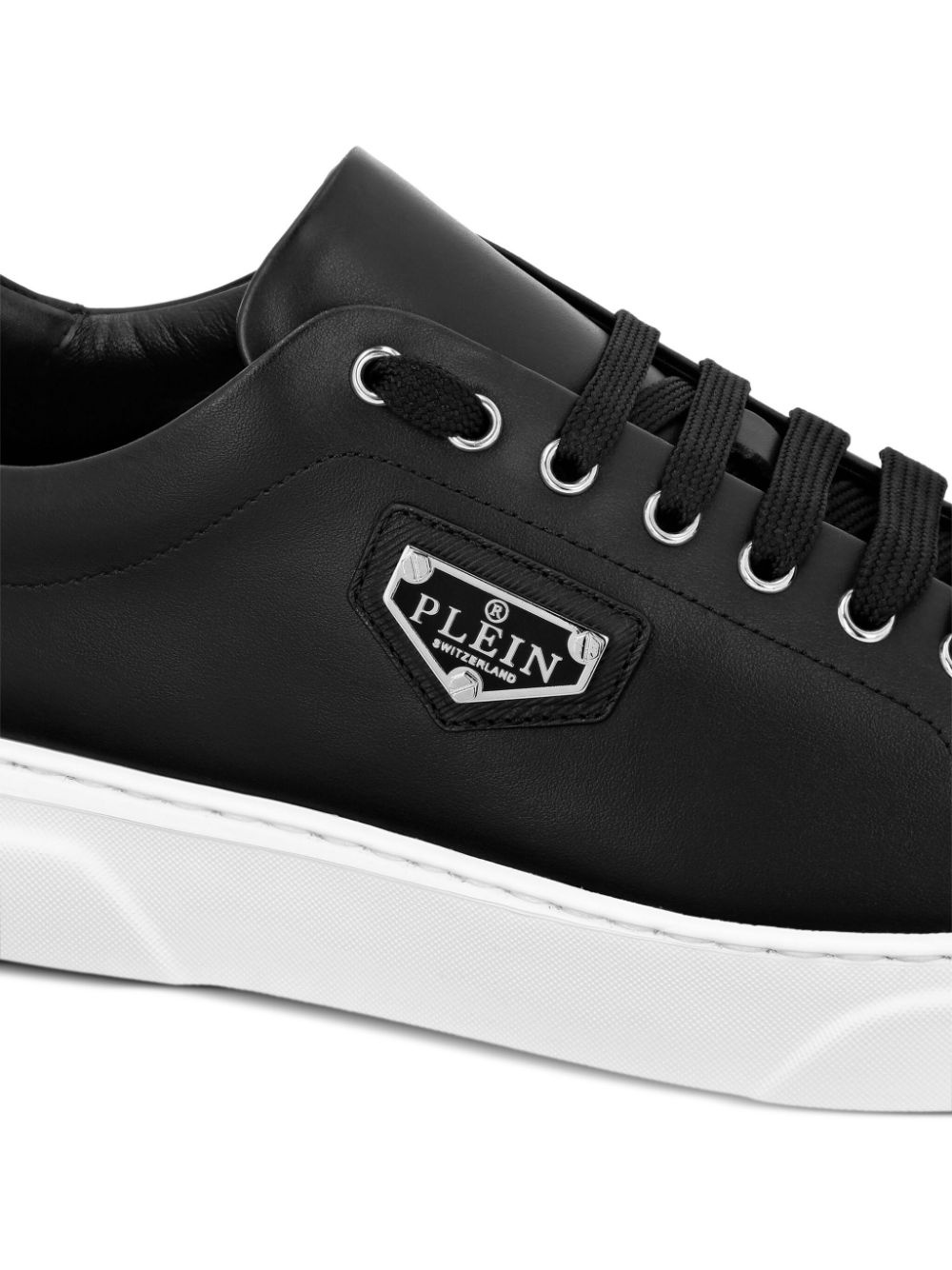 logo-plaque leather sneakers - 3