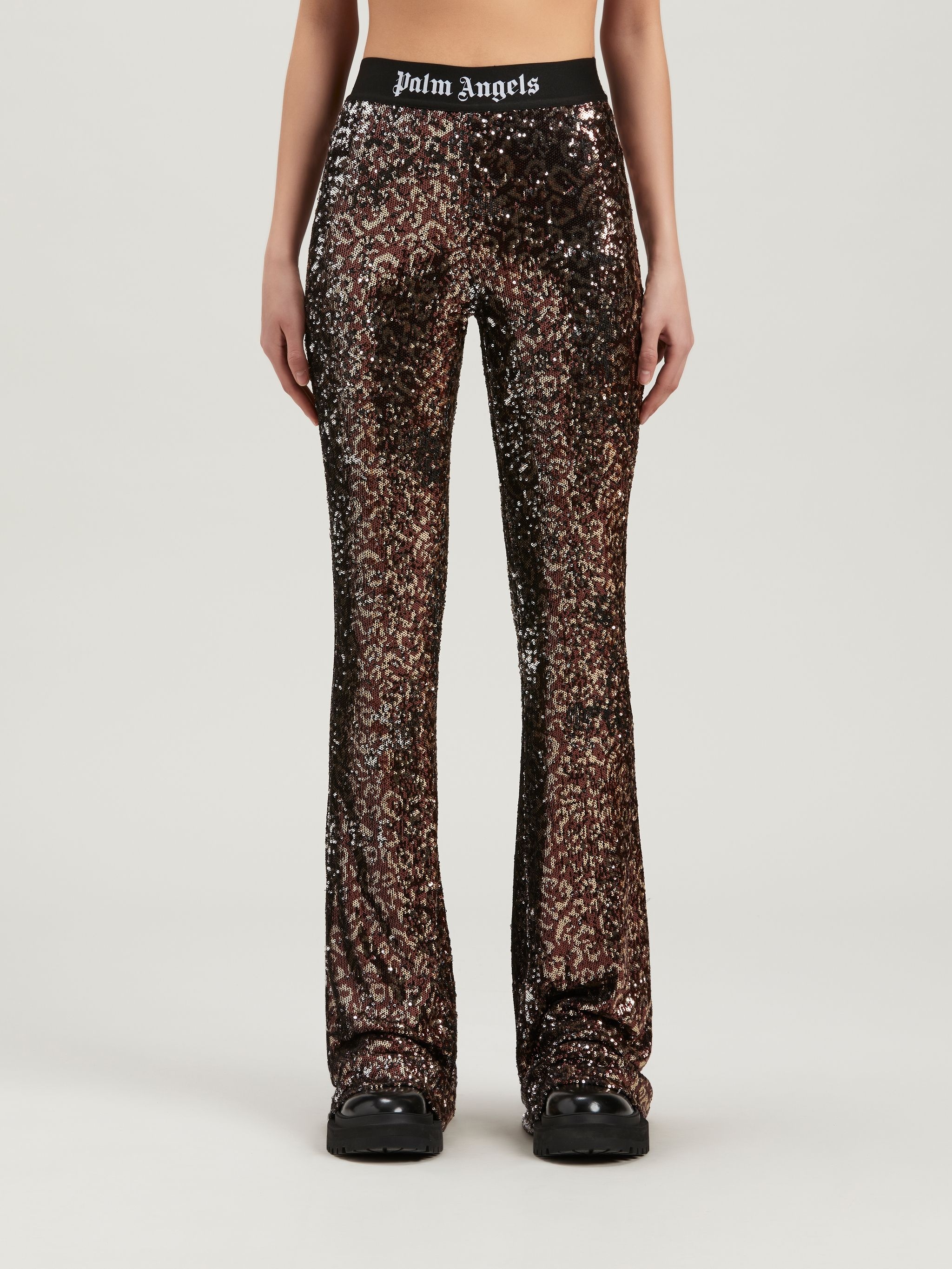 Logo Tape Sequins Flare Pants - 3