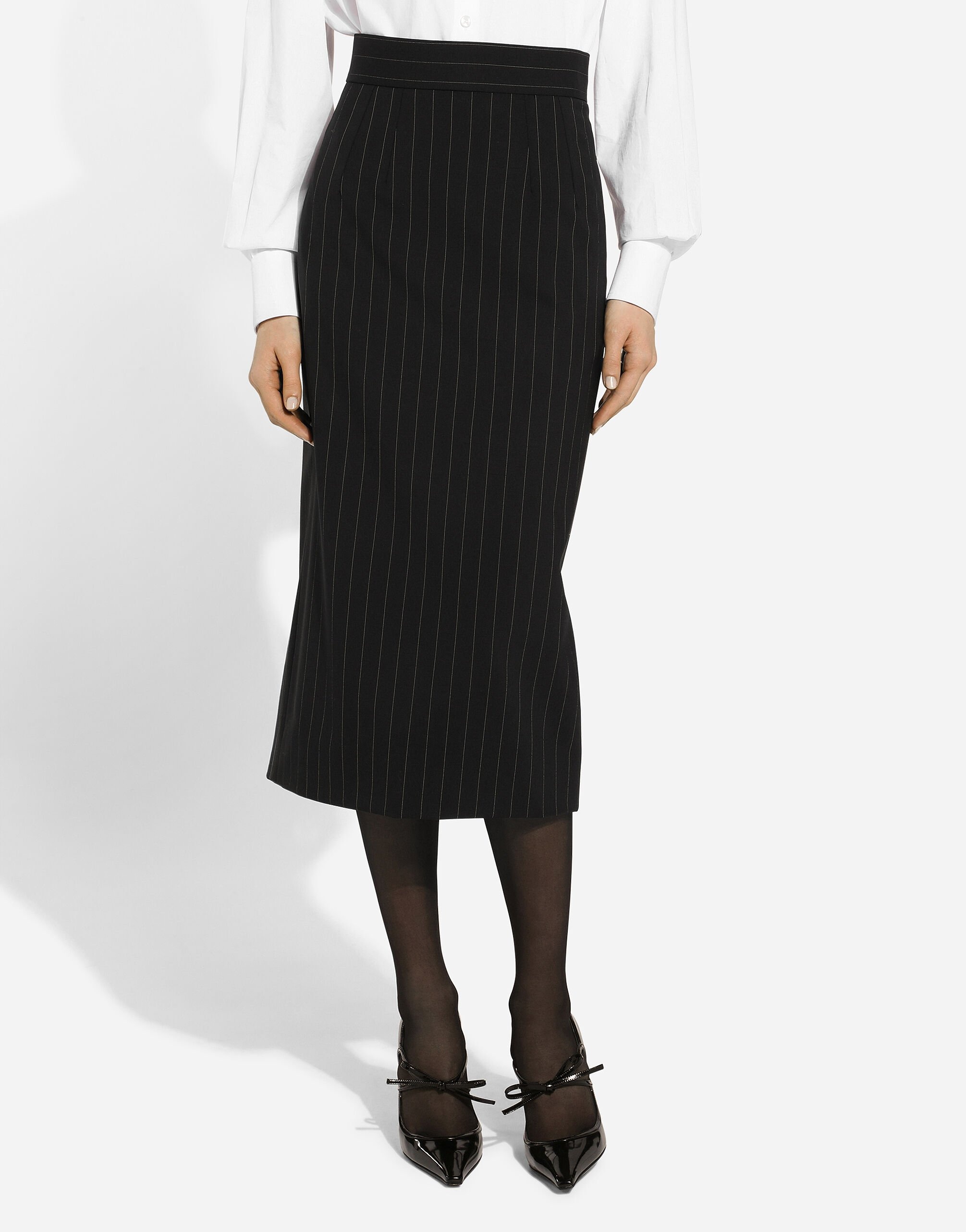 Pinstripe wool calf-length skirt - 4