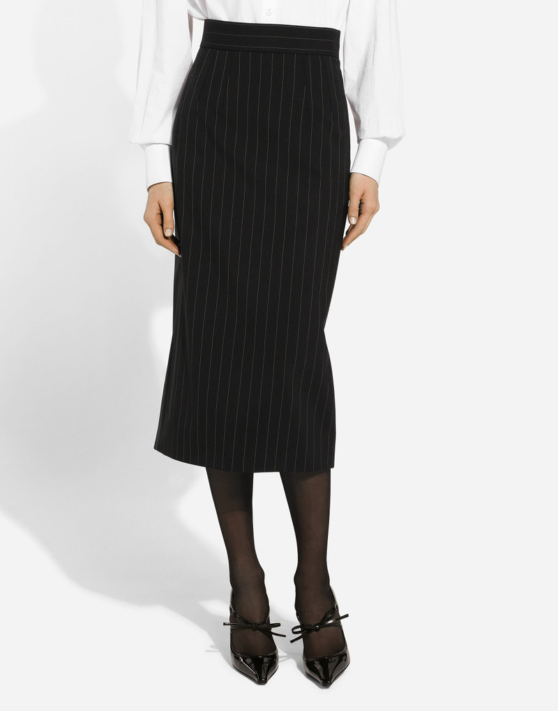 Pinstripe wool calf-length skirt 4