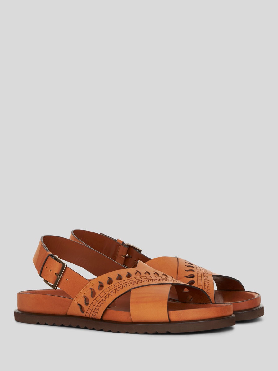 LEATHER SANDALS WITH GEOMETRIC PAISLEY PATTERNS - 3