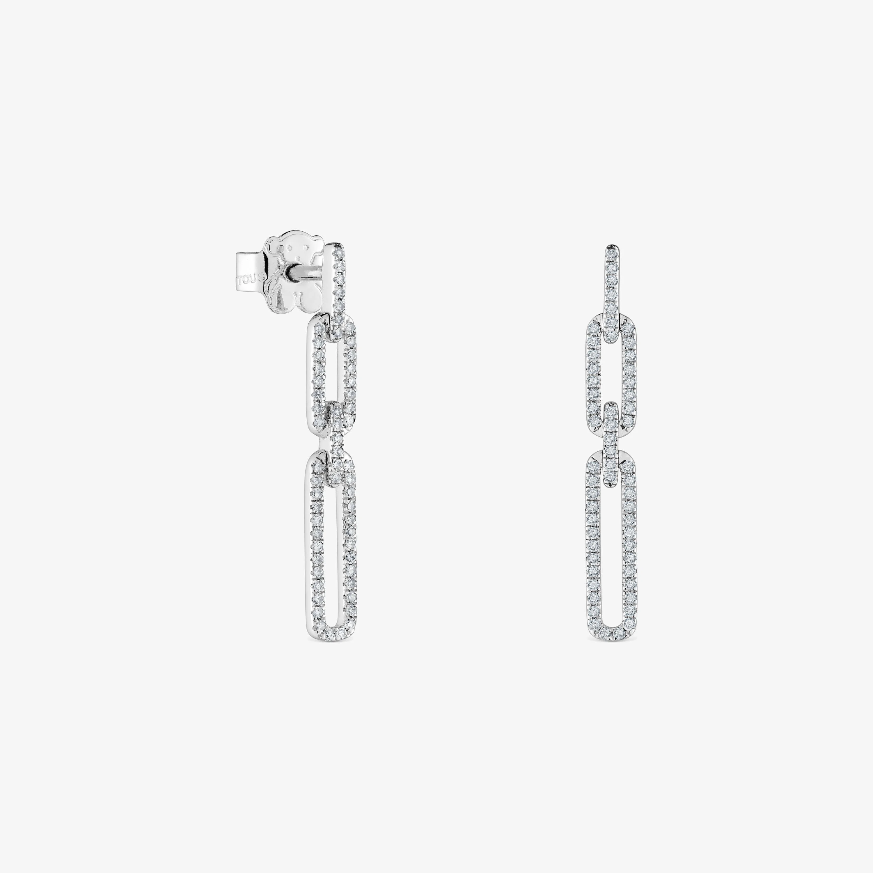 Long 18K white gold oval Earrings with diamonds Les Classiques - 1