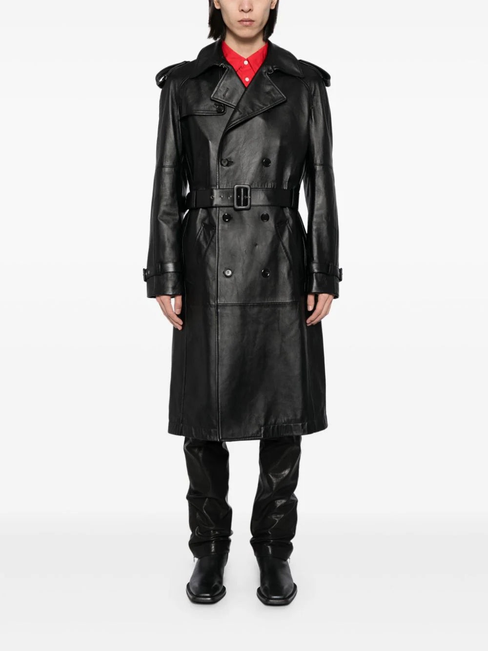 Belted Leather Trench Coat - 2