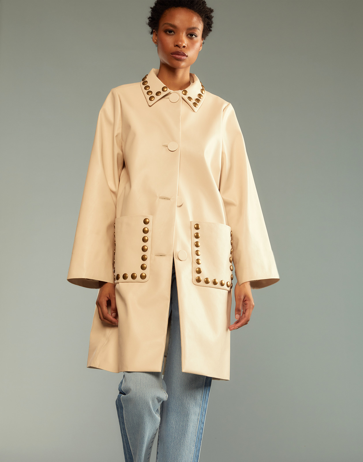 CYNTHIA ROWLEY Studded Vegan Leather Coat REVERSIBLE
