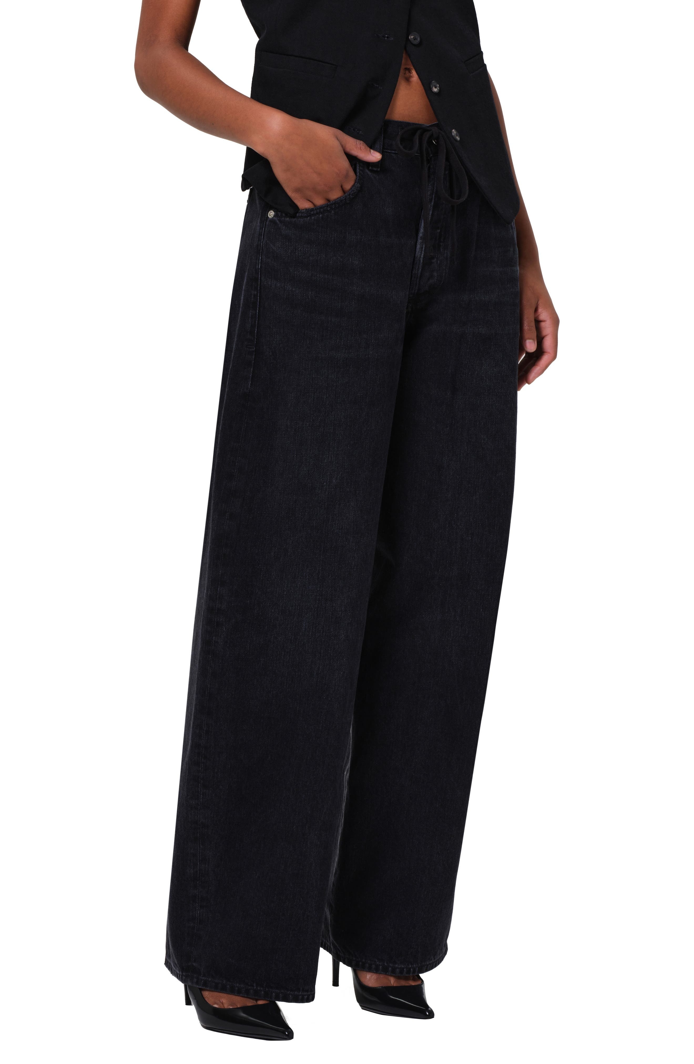 Citizens of Humanity Brynn Drawstring High Waist Wide Leg Jeans in Midnight Sky (Black) at Nordstrom - 5
