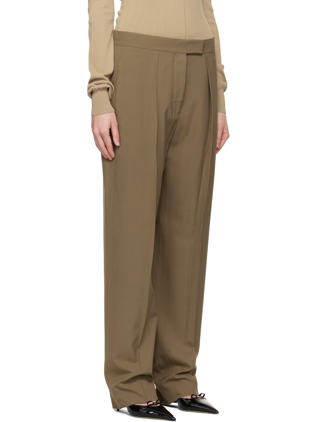 Taupe Inverted Pleats Trousers - 2