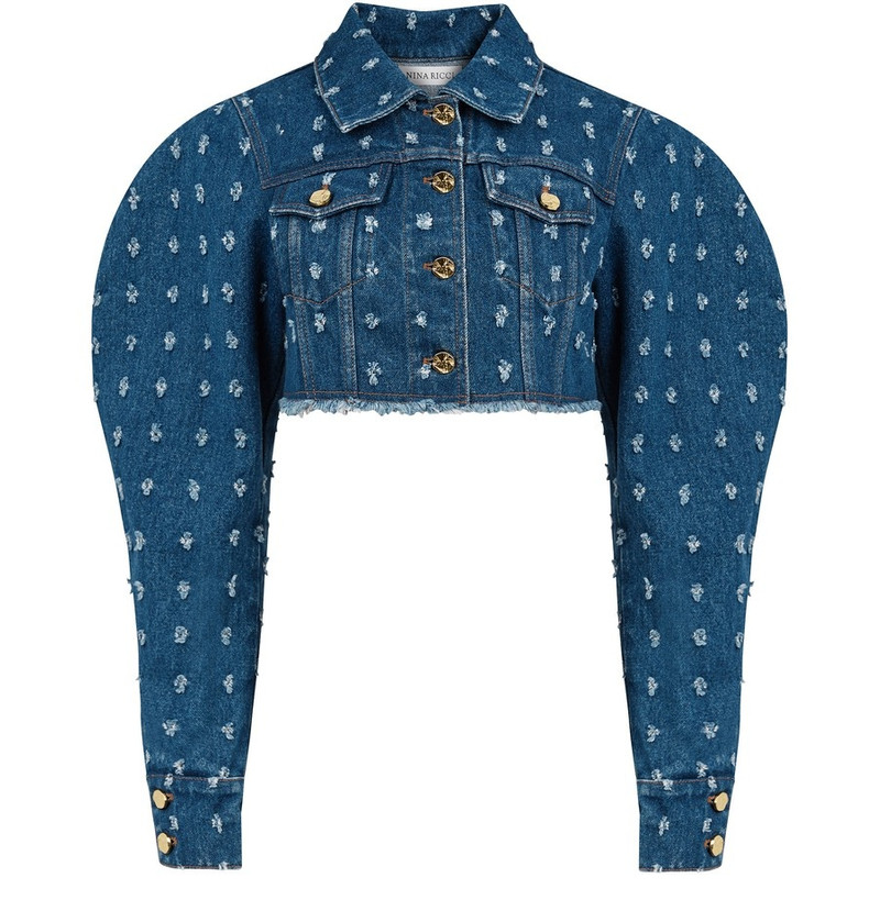 Cropped distressed denim jacket 1