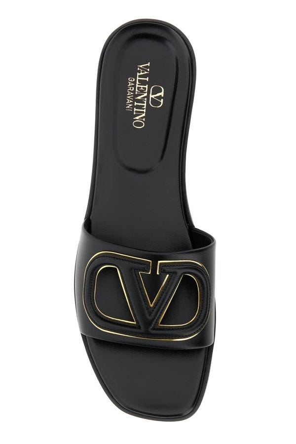 Black leather VLogo slippers - 4