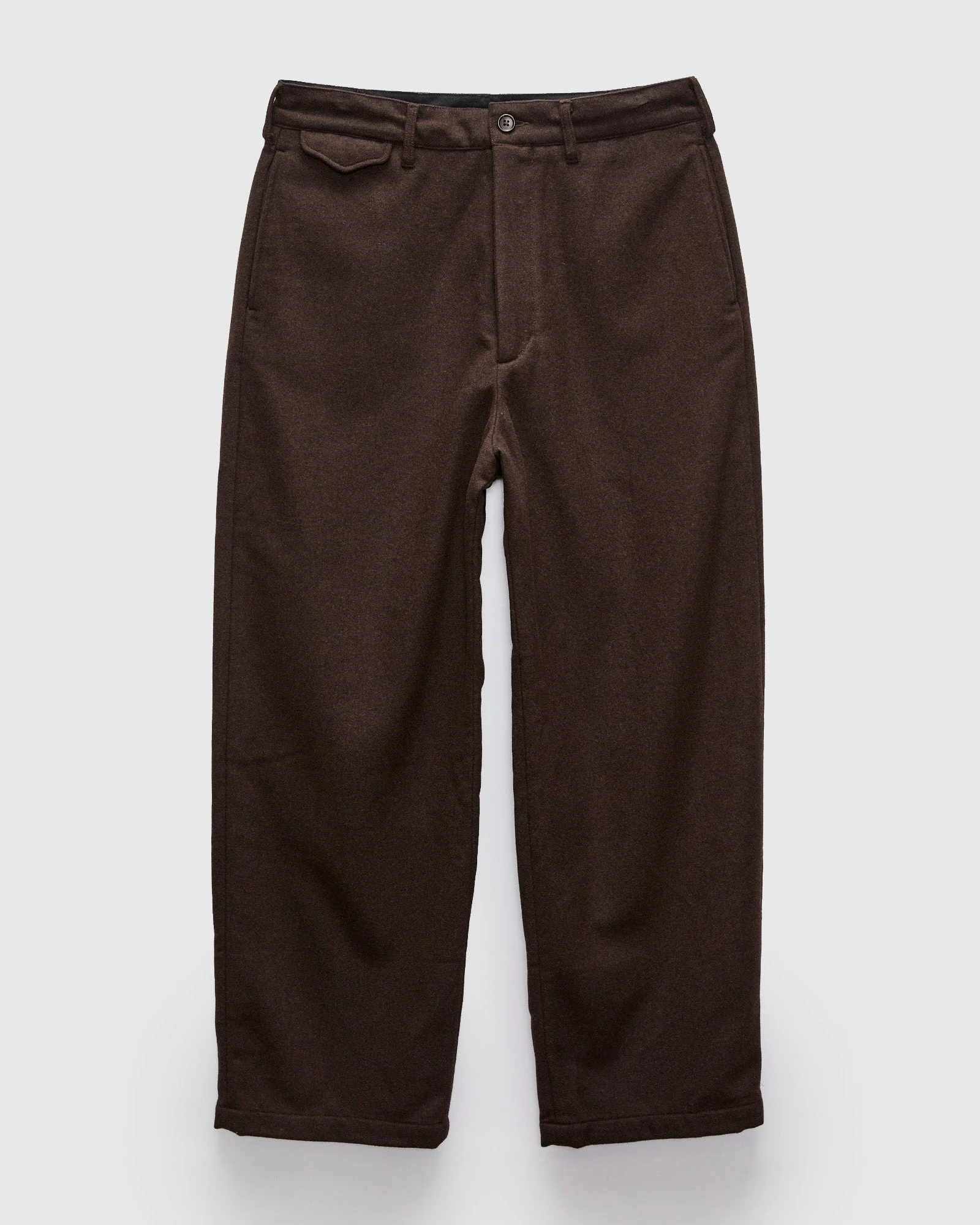 Officer Pants in Dark Brown Poly Wool Heavy Flannel - 1