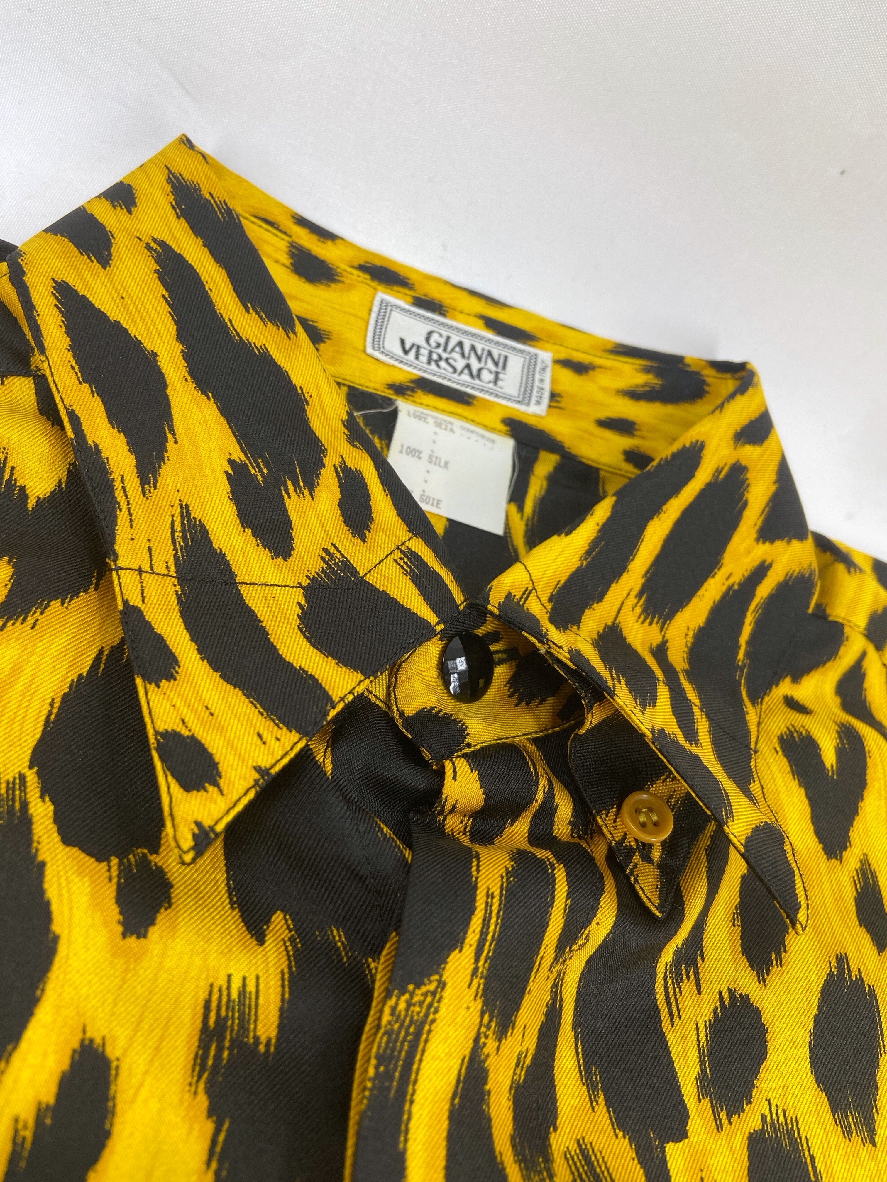 Gianni Versace Spring 1992 Men’s Leopard Print Silk Shirt 44 - 16