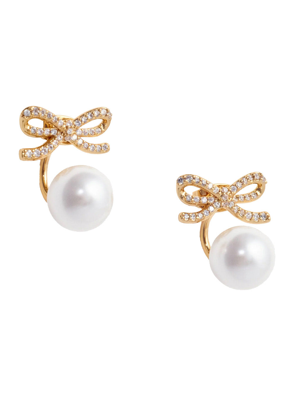Self-Portrait Women Metallic Earings With Pearl And Bow In Copper Blend Woman - 1