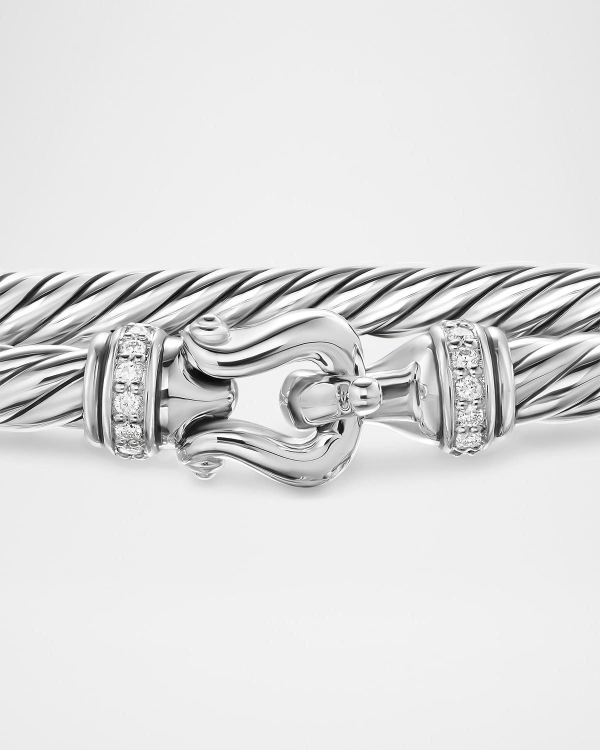 Cable Flex Buckle Bracelet with Pave Diamonds in Sterling Silver, 4mm - 4