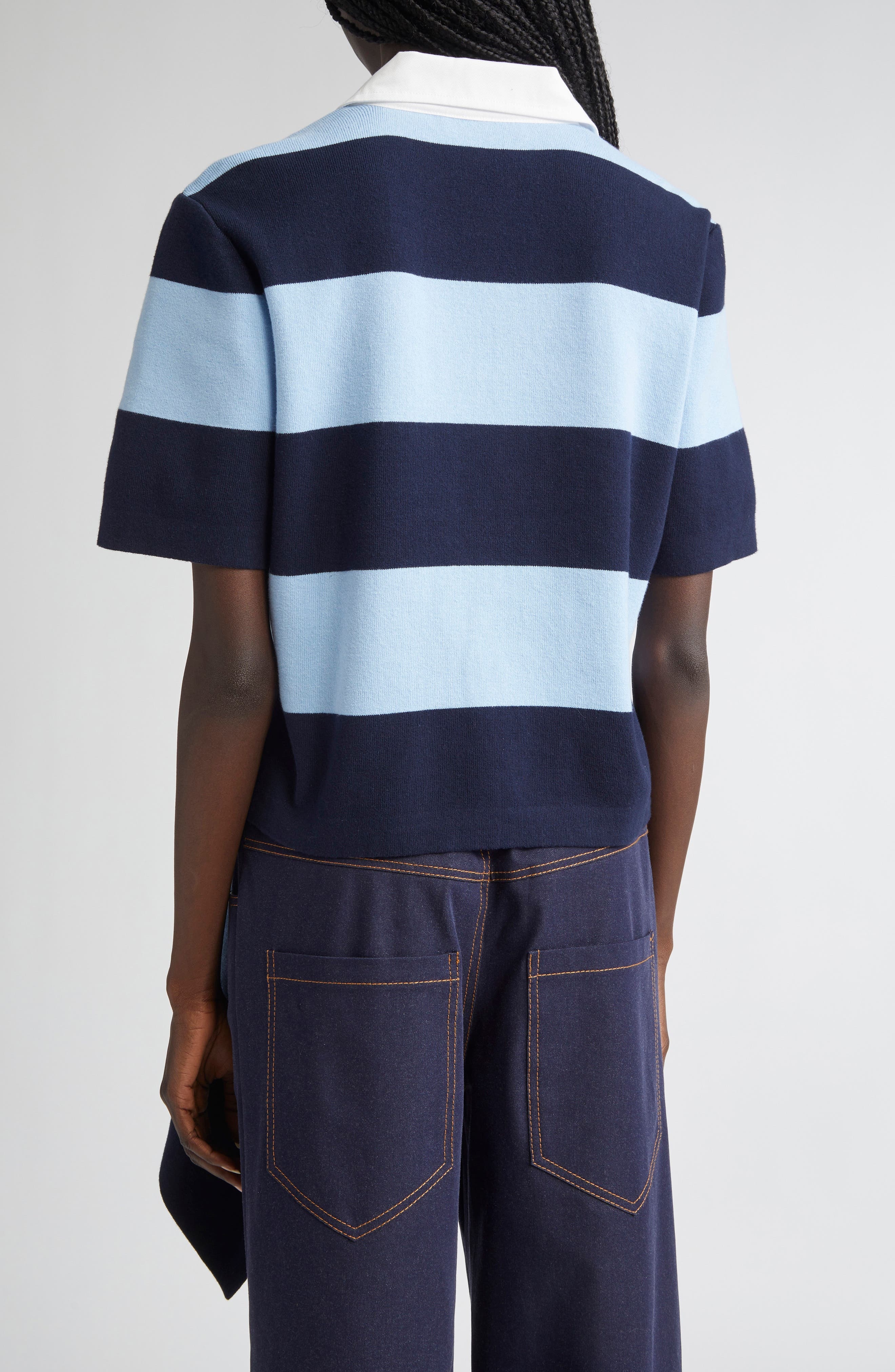 MONSE Stripe Cascade Rugby Polo in Navy Stripe at Nordstrom - 3