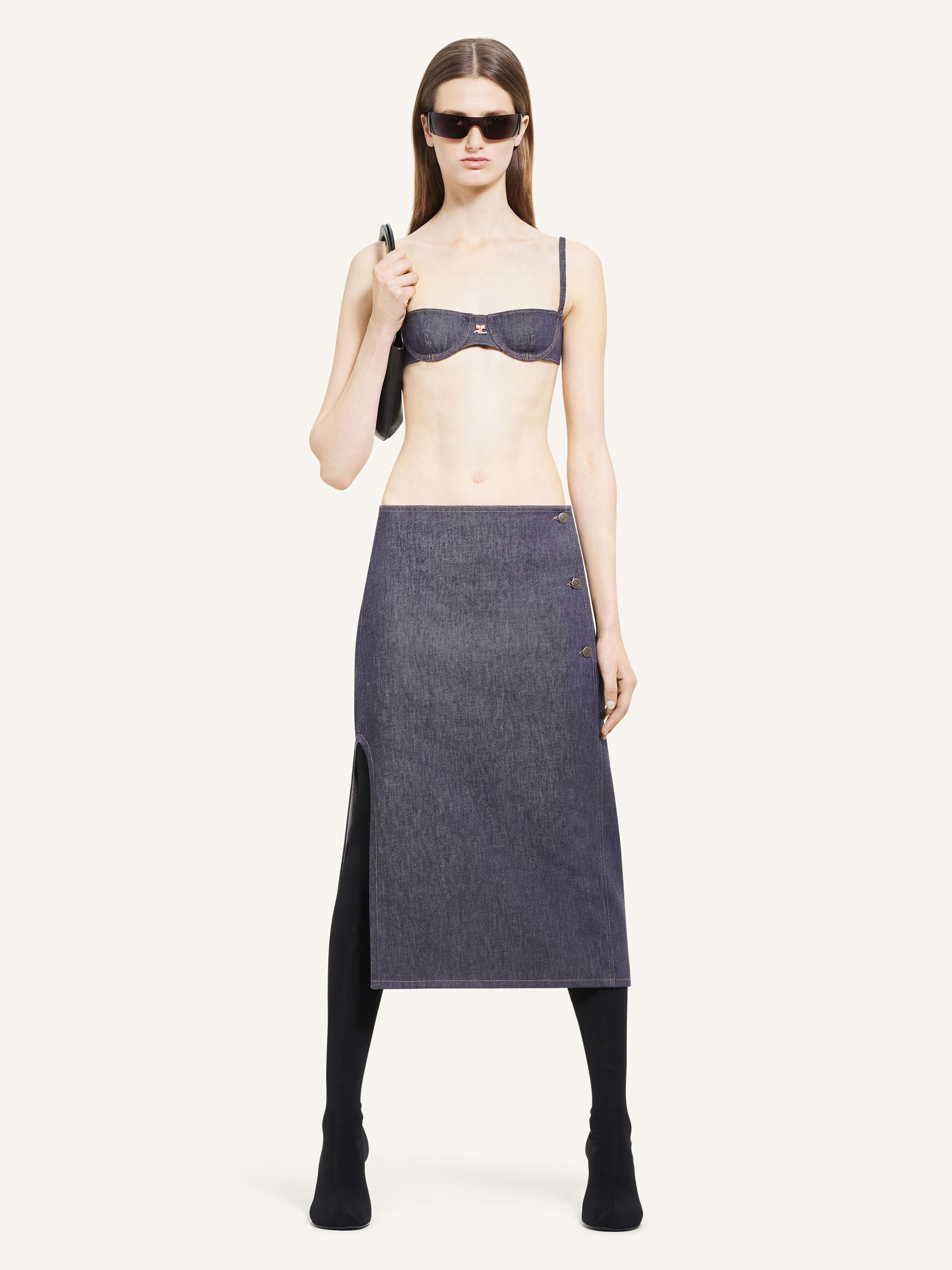 COURREGES 国内買付 2-POCKET DENIM SKIRT Courreges 2 Pocket Denim Skirt in Black & White | FWRD