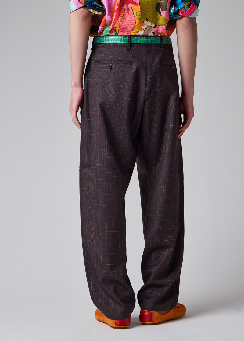 Relaxed-Fit Aubergine Wool Check Trousers 11