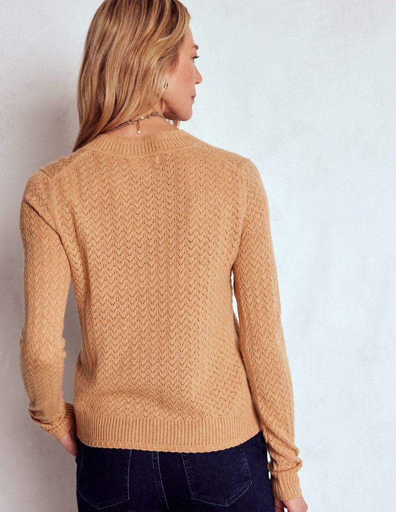 Diane Pointelle Cardigan-Camel Melange 4