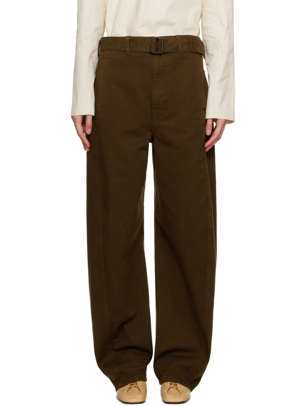 Brown Twisted Belted Jeans - 1