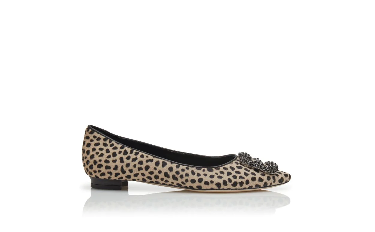 Animal Print Calf Hair Jewel Buckle Flat Pumps - 1