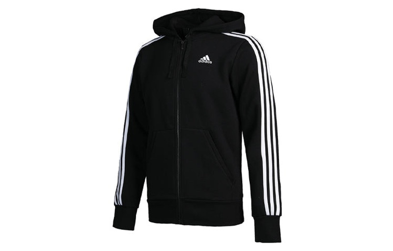adidas adidas 3-Stripes Fleece Hoodie 'Black White' B47368 outlook