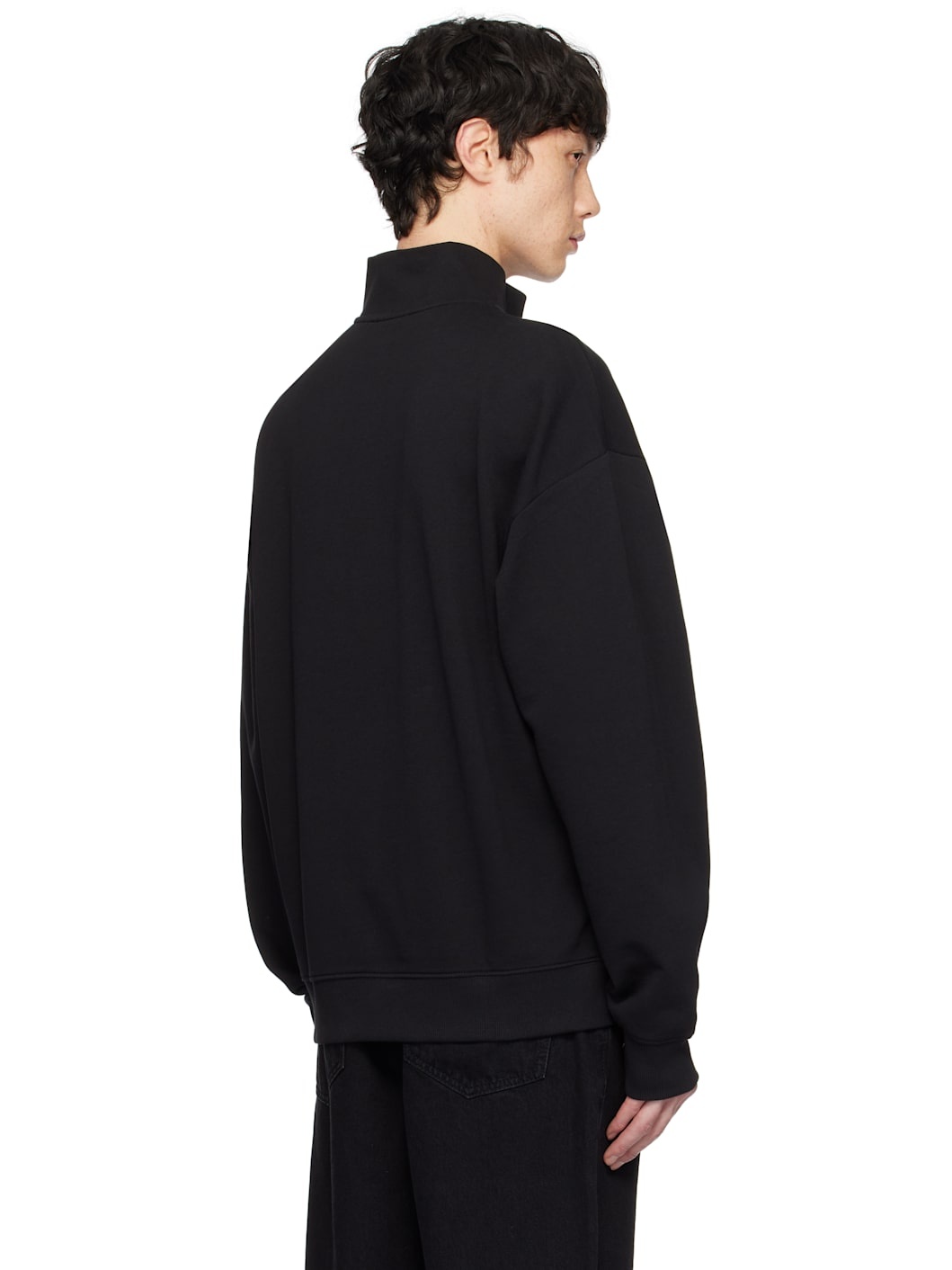 Black Logo Print Cotton-Terry Zip-Neck Sweatshirt - 3