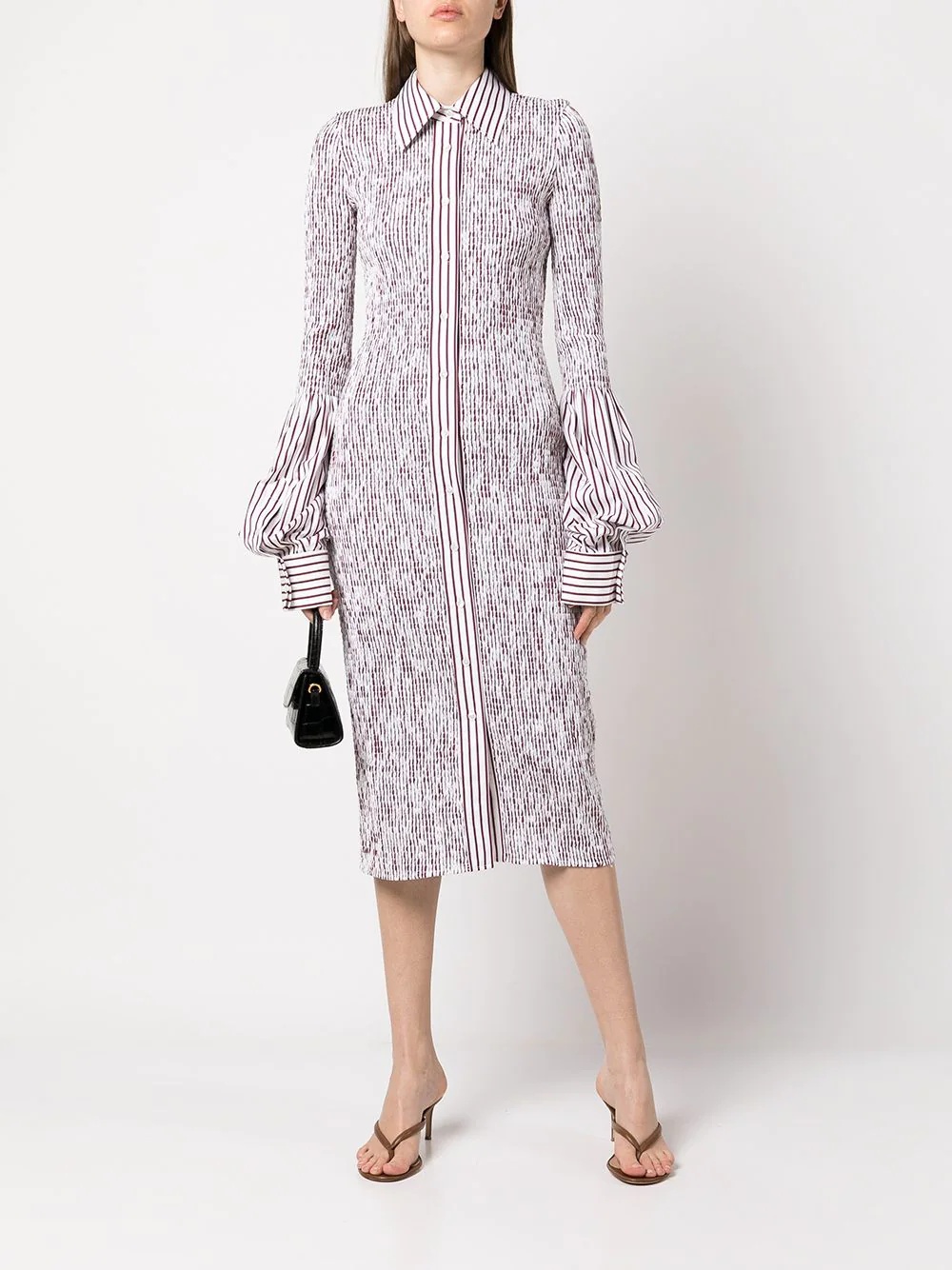 ruched stripe-print shirt dress - 2