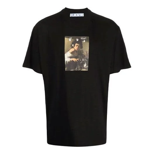 Off-White FW21 패턴 알파벳 인쇄 둥근 목 짧은 소매 느슨한 적합 검정 OMAA038F21JER005108 - 1