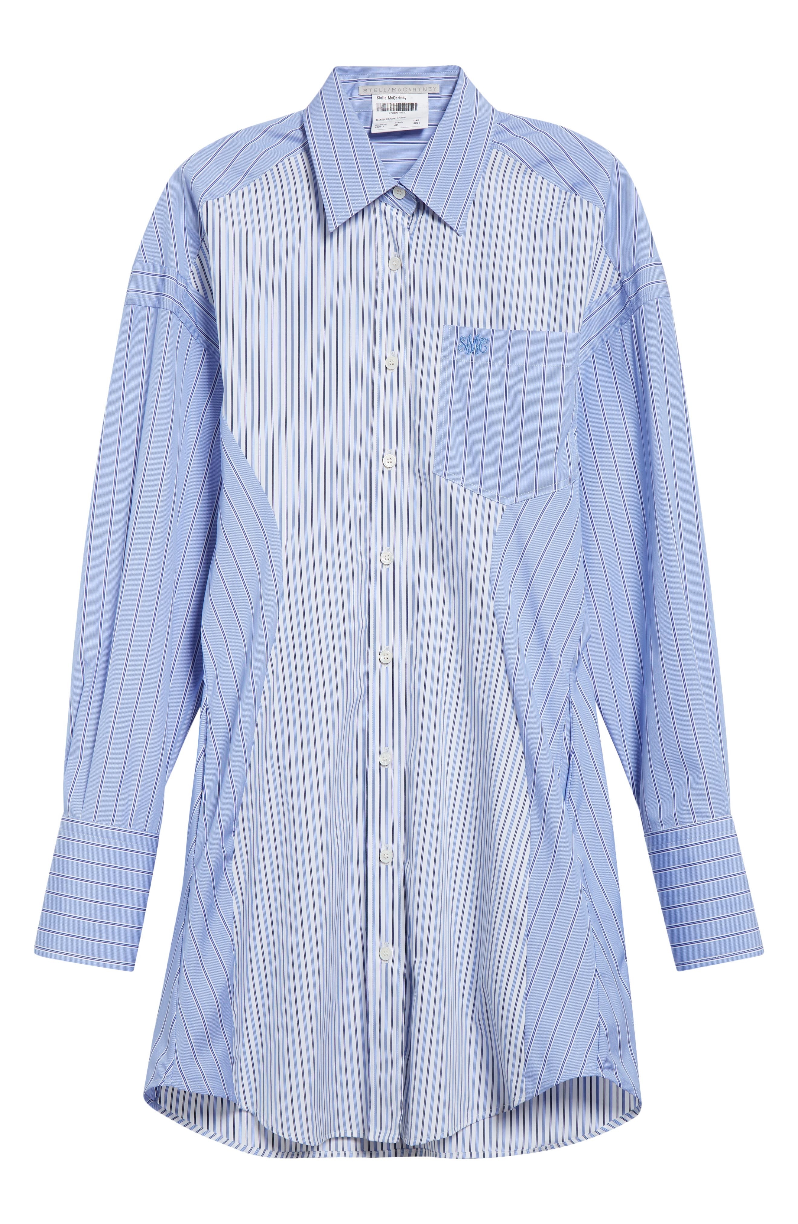 Stella McCartney Mixed Stripe Long Sleeve Cotton Shirtdress in Multicolor Blue at Nordstrom - 5