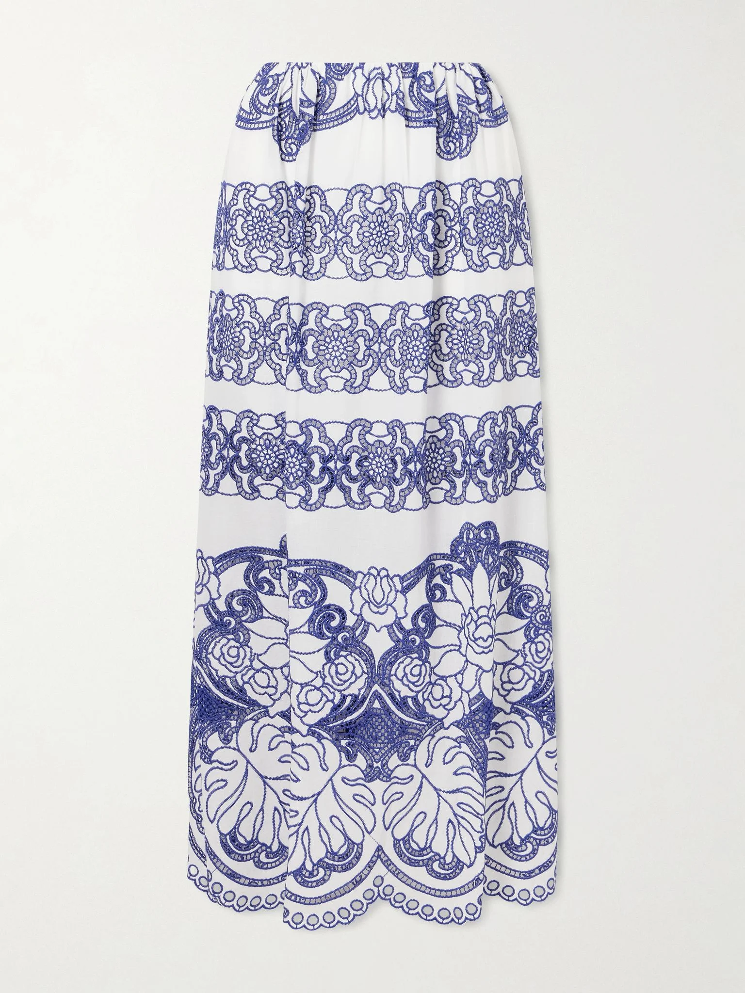 Belan scalloped broderie anglaise cotton-blend maxi skirt Blue - 1