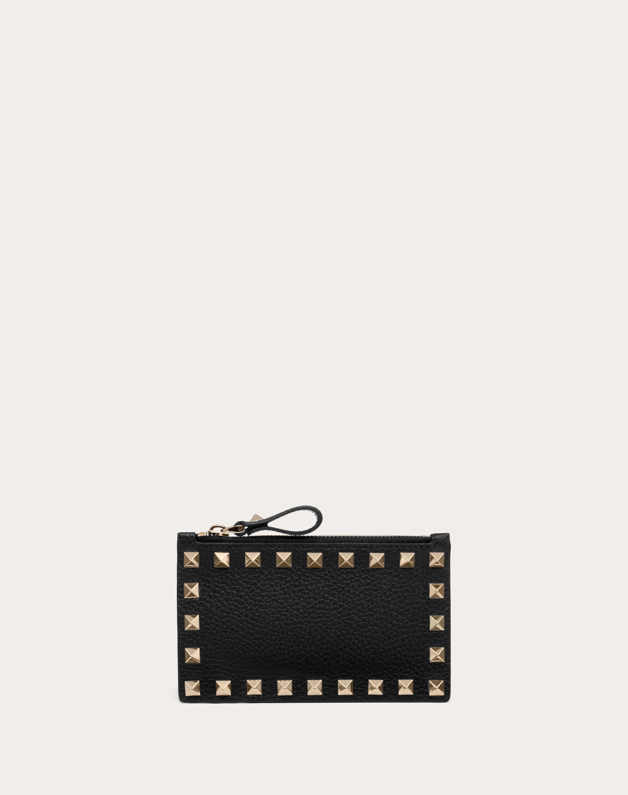 ROCKSTUD GRAINY CALFSKIN CARDHOLDER WITH ZIPPER - 1