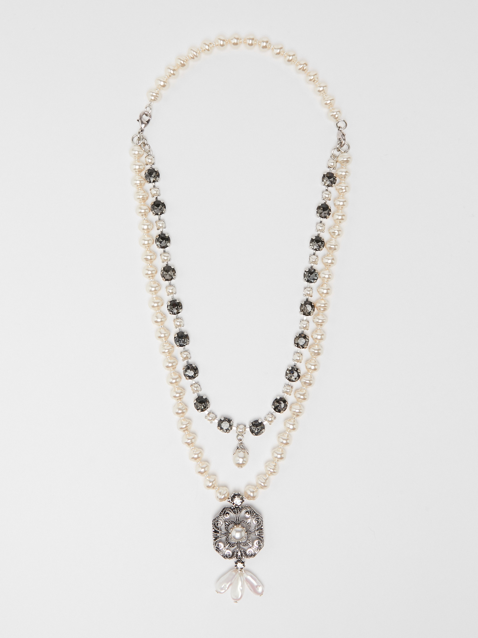 TARTUFO Pearl and chaton-adorned long necklace - 1