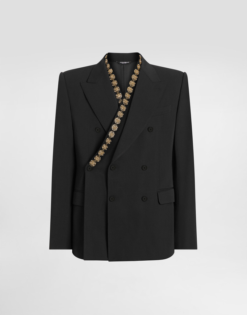 Double-breasted sicilia bistrecht wool canvas jacket 1