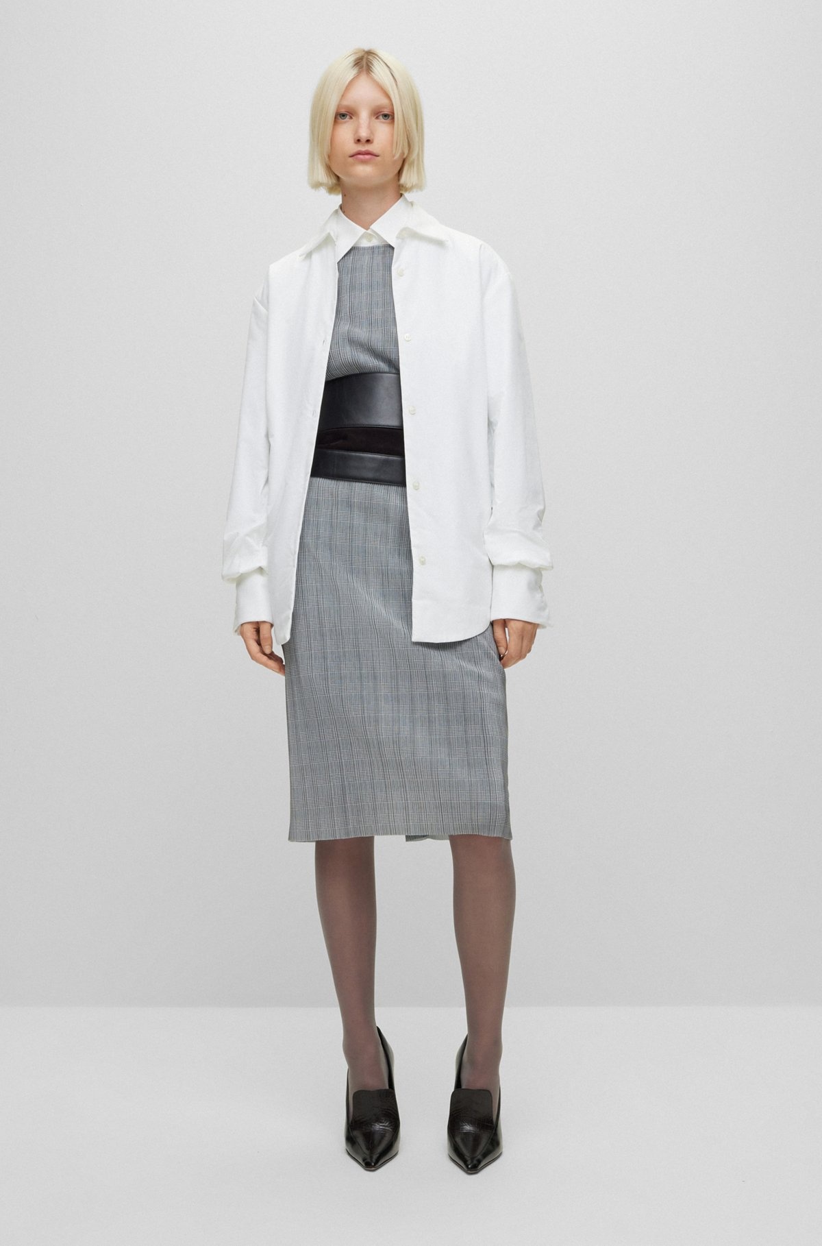 CHECKED, PLEATED PENCIL SKIRT - 3
