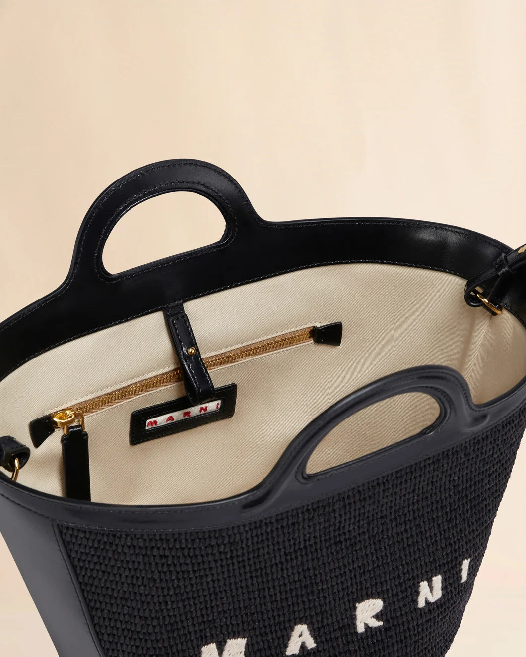 TROPICALIA SMALL BAG IN BLACK LEATHER AND RAFFIA-EFFECT FABRIC - 3