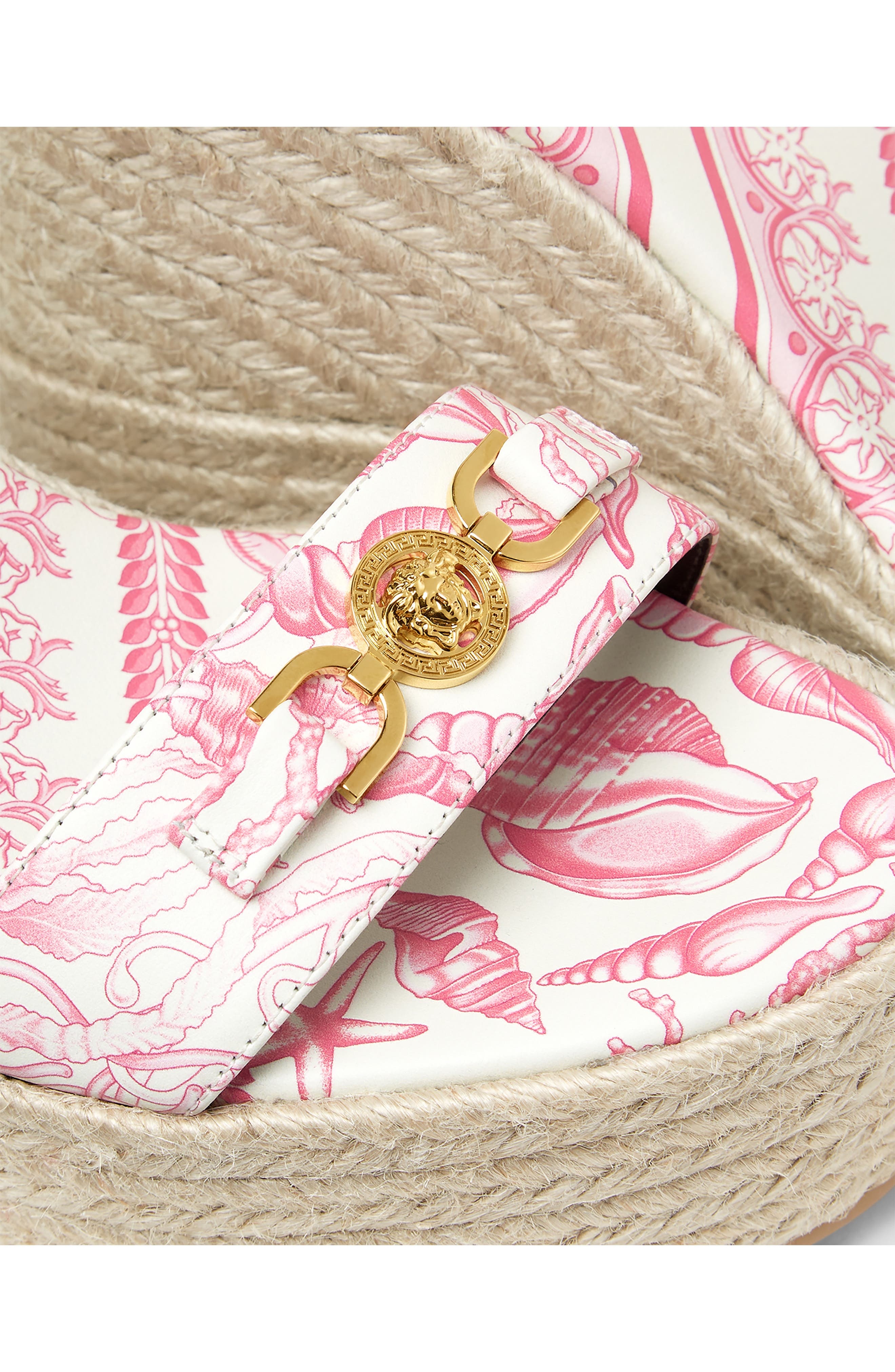 Versace Medusa Espadrille Wedge Sandal in Eggshell Dragonfruit Gold at Nordstrom - 3