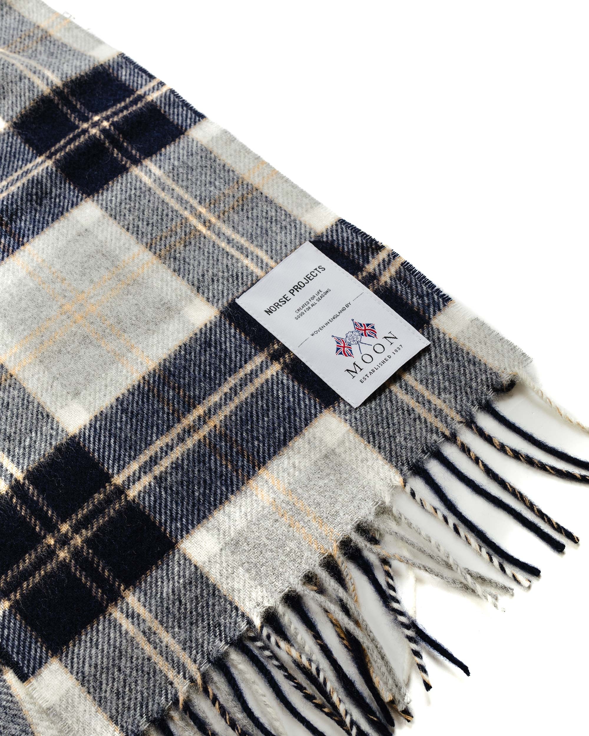 Moon Checked Lambswool Scarf Navy - 2