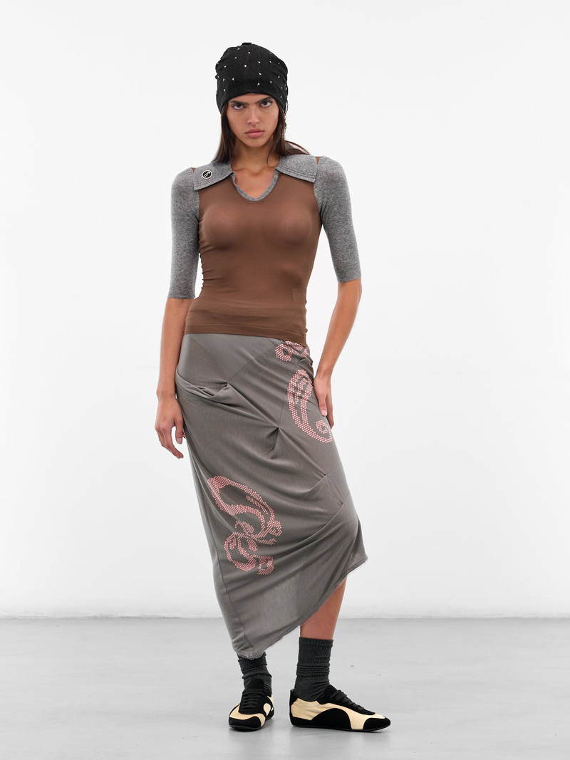 Kiko Kostadinov Gray Raven Draped Midi Skirt outlook