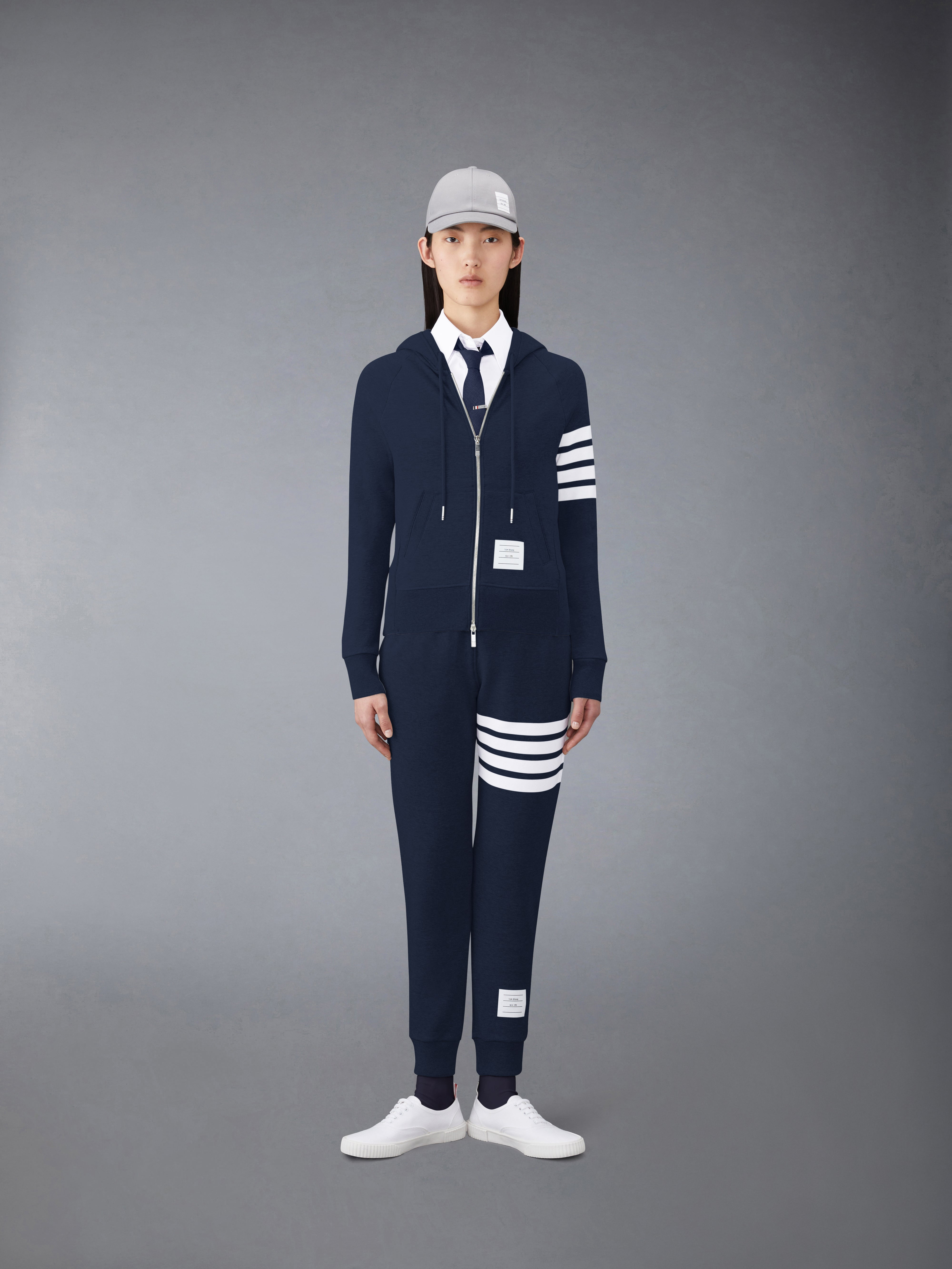 Navy Loopback Jersey Knit Engineered 4-bar Stripe Classic Hoodie - 4