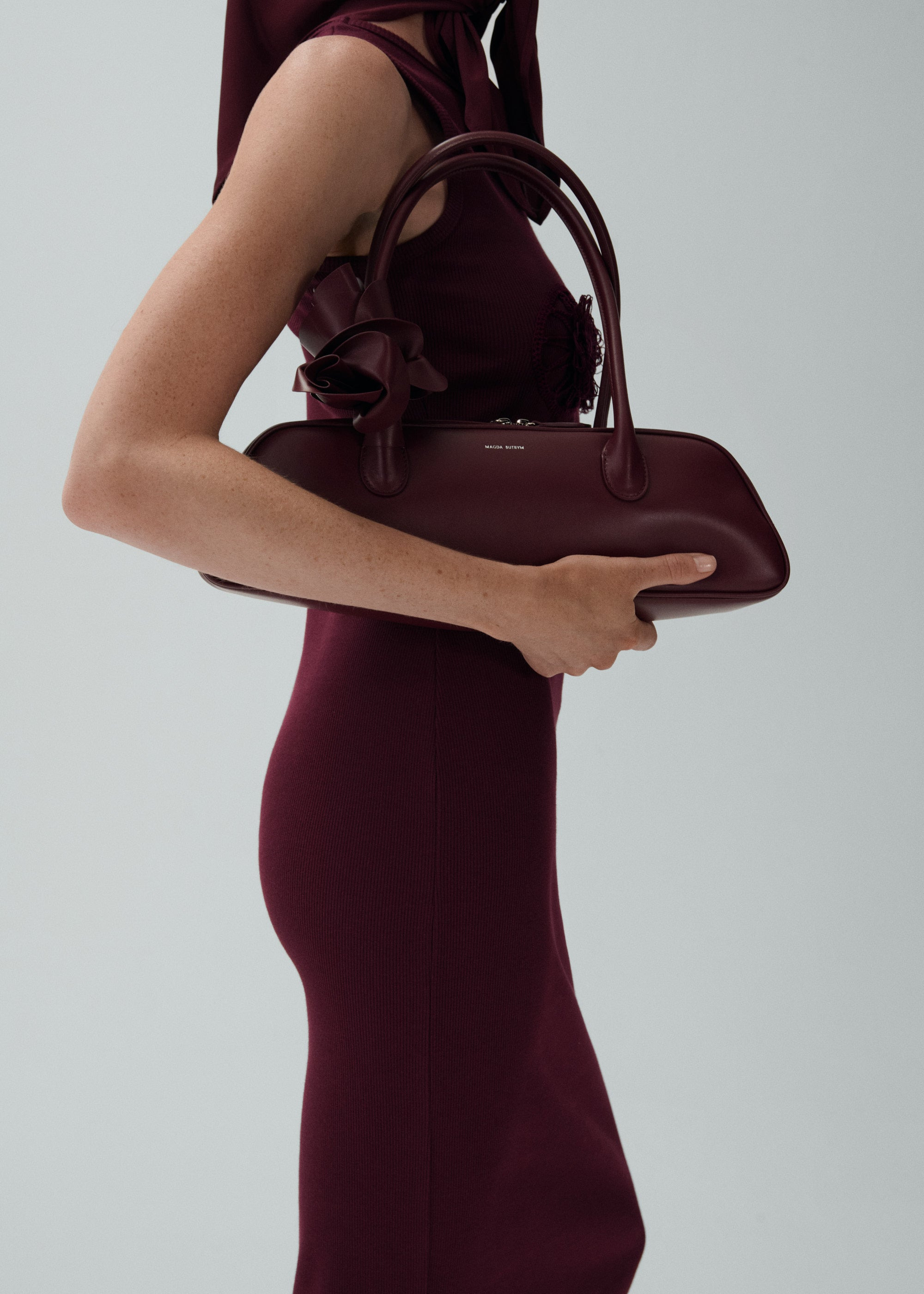 Brigitte trapeze bag in burgundy leather and silver - 4