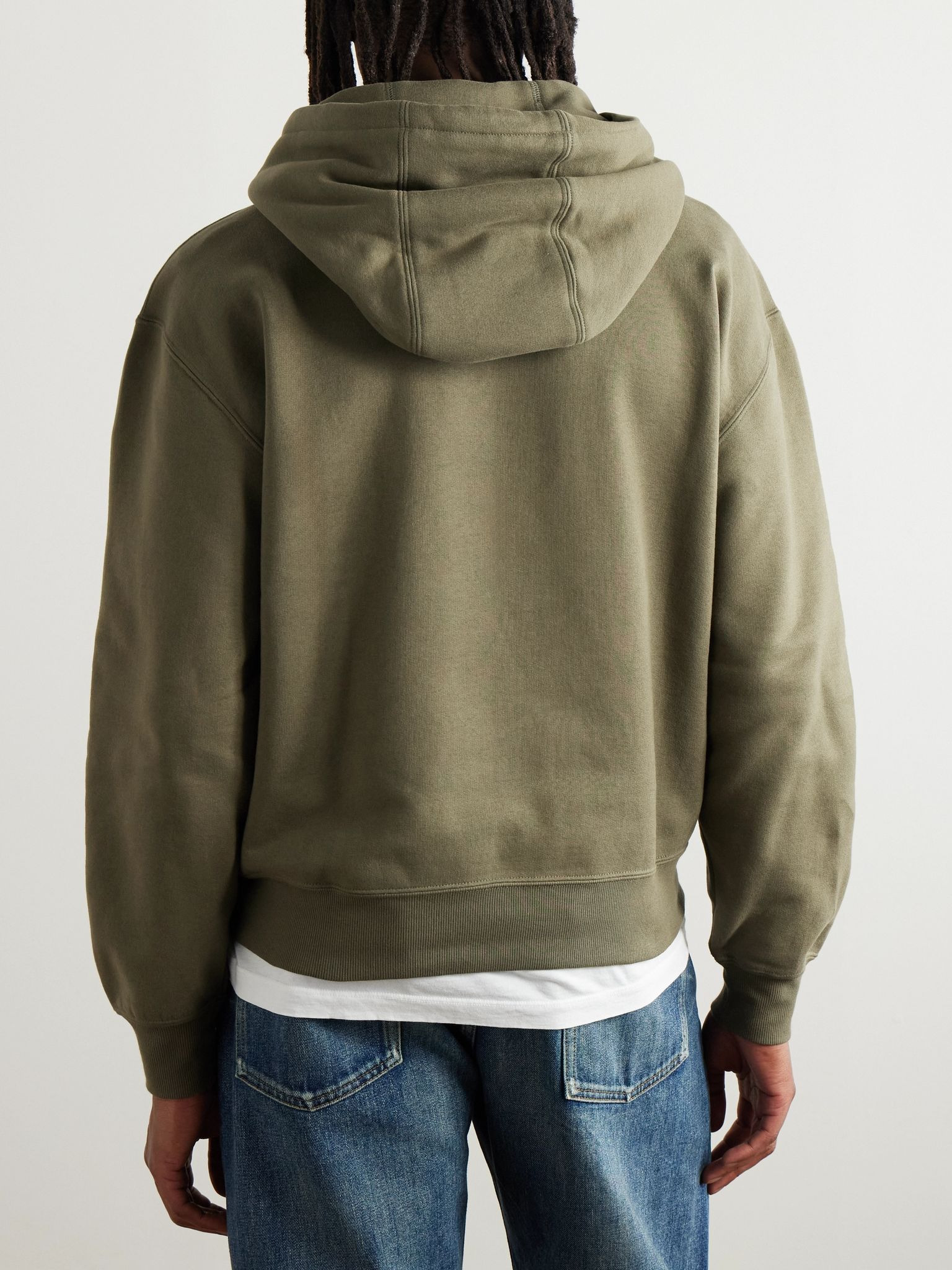 Logo-Embroidered Cotton-Jersey Hoodie Green - 3