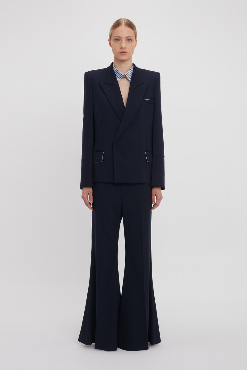 Victoria Beckham Pointed Shoulder Jacket In Ink Blue outlook