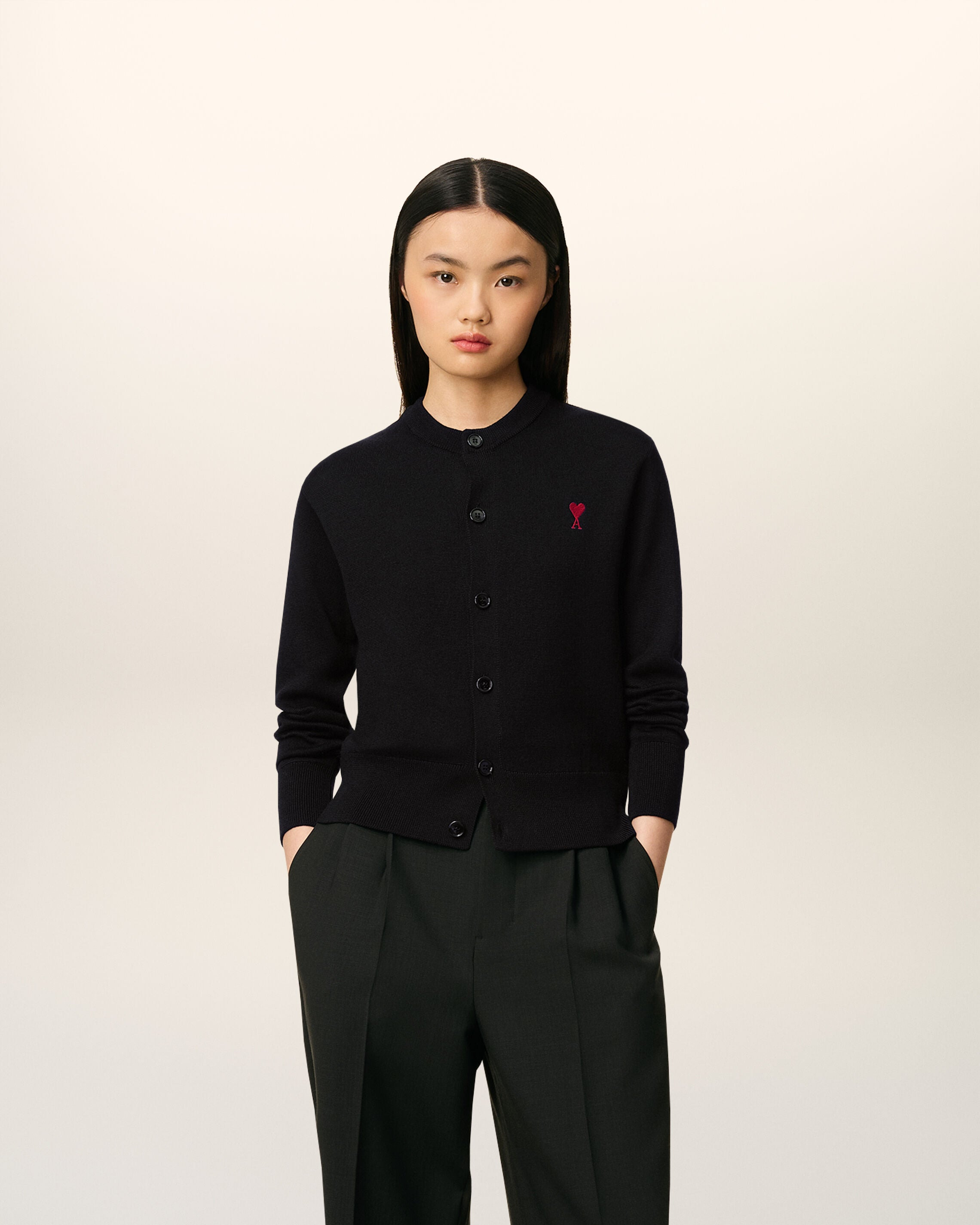BLACK WOOL AMI DE COEUR CARDIGAN - 2