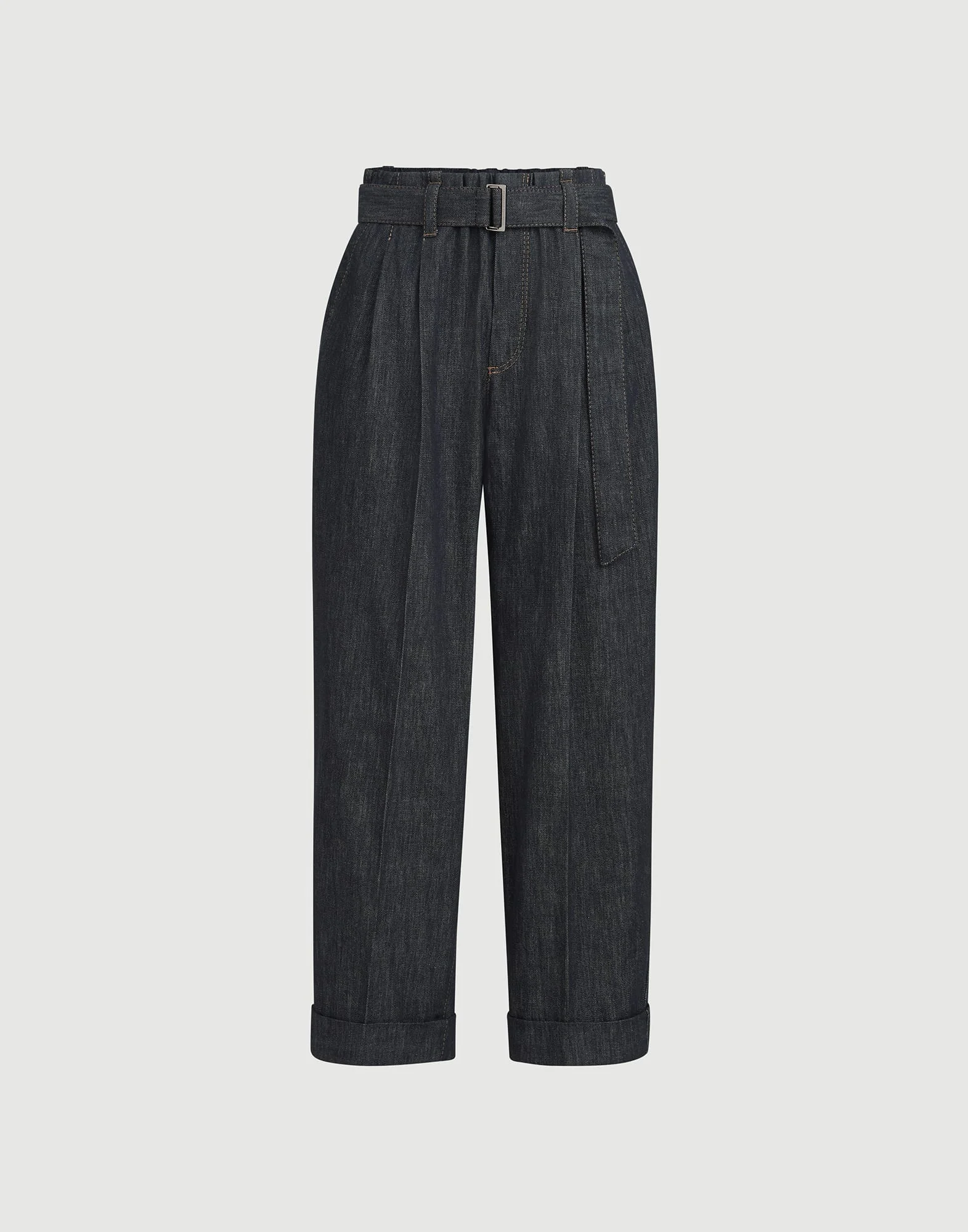 Cotton denim-effect twill loose sartorial trousers with monili - 1