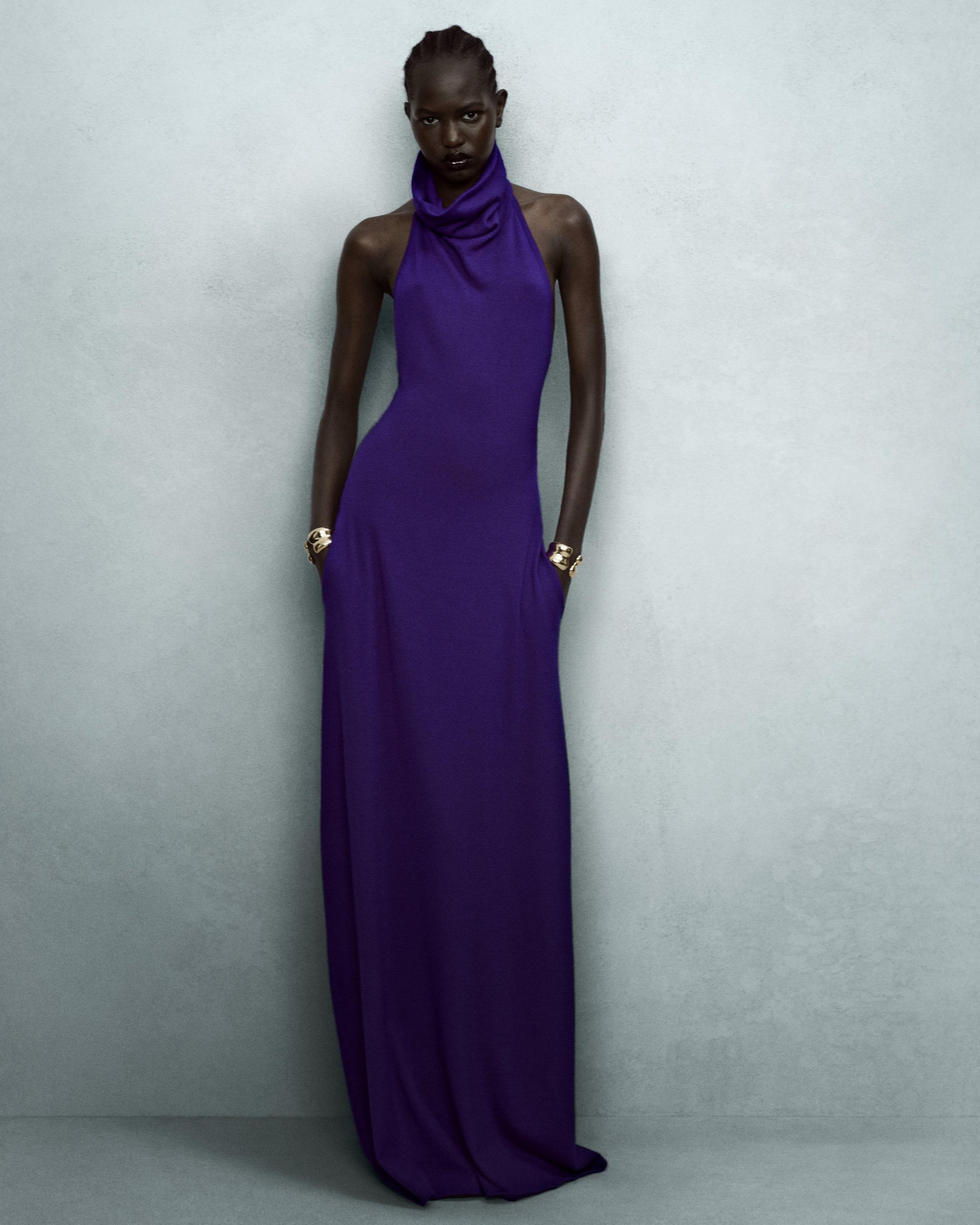 LONG HALTERNECK DRESS WITH POCKETS AND OPEN BACK - 5