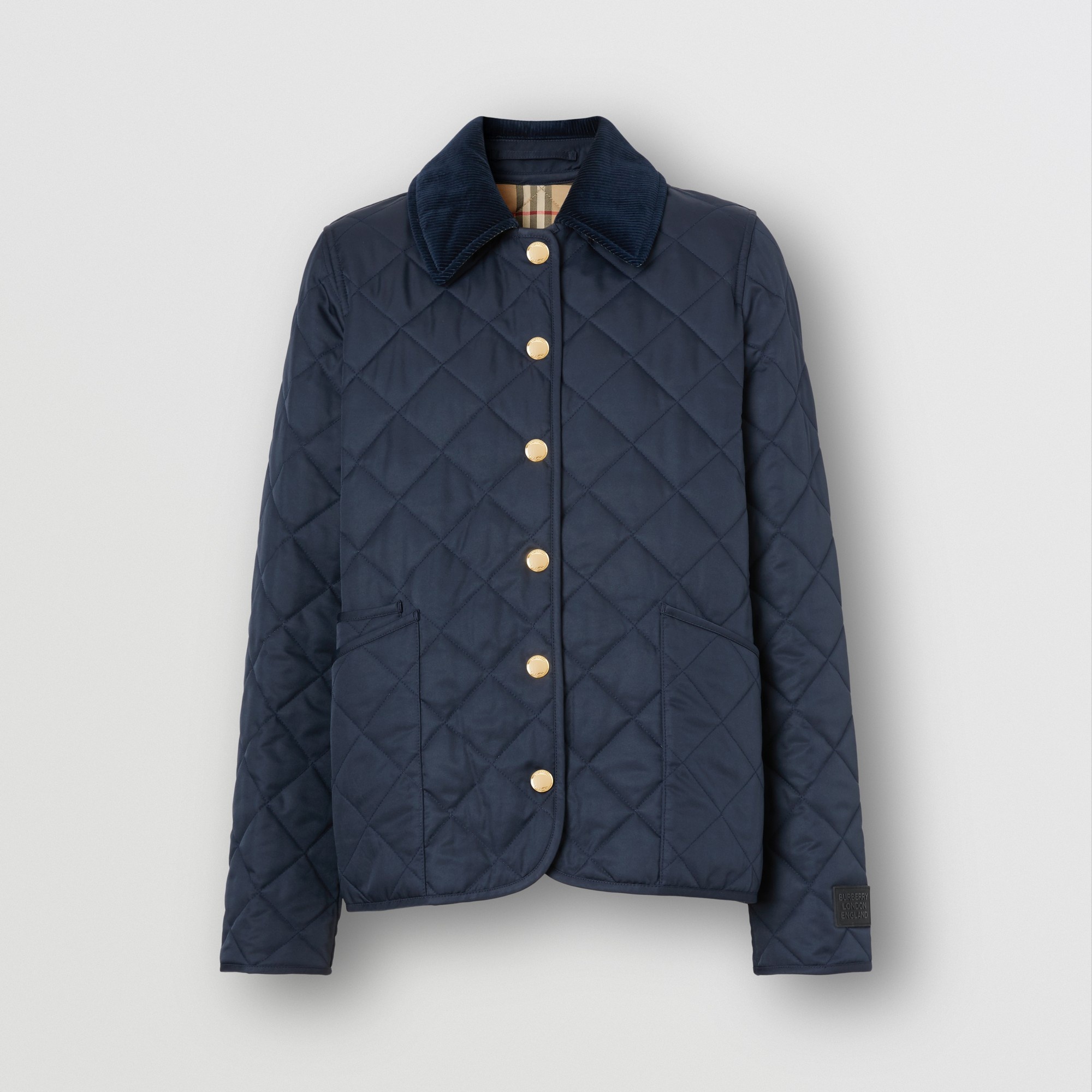 Corduroy Collar Diamond Quilted Jacket - 1