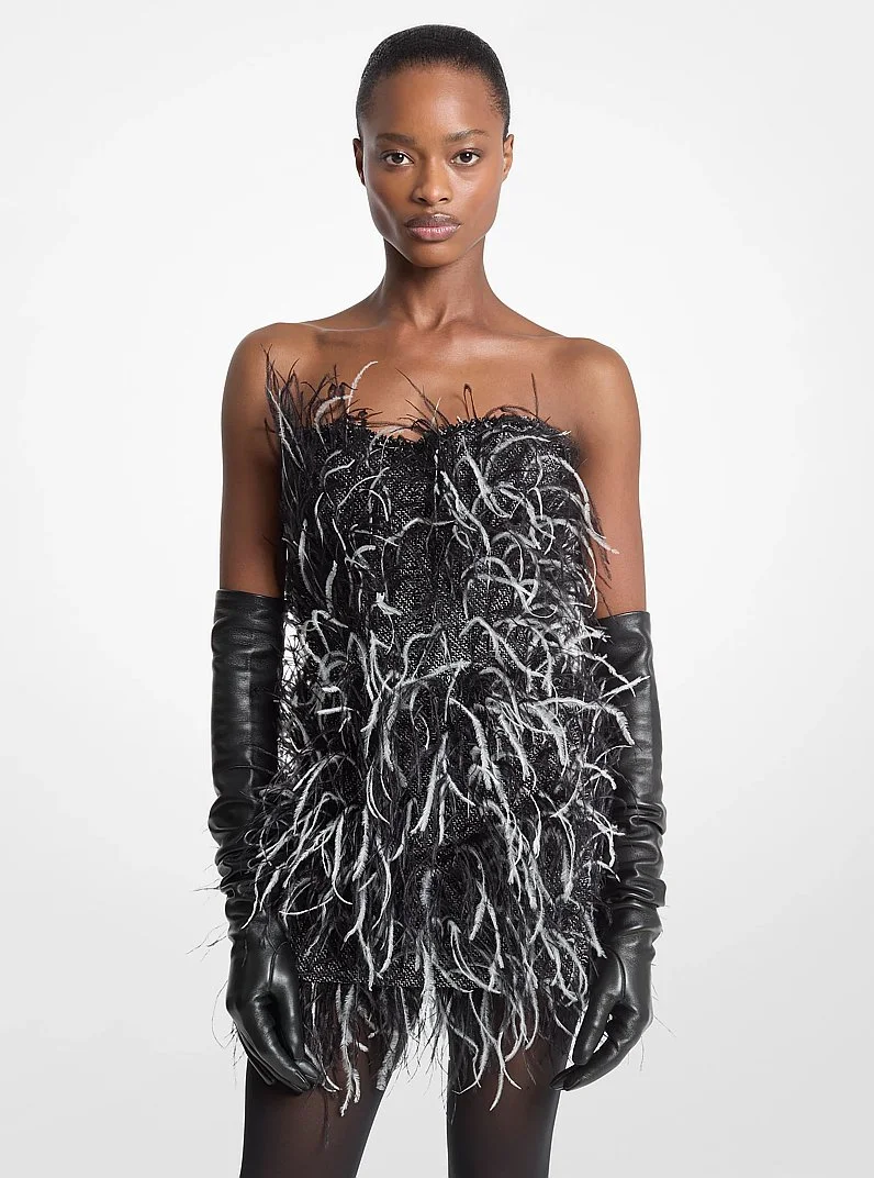 Hand-Embroidered Feather Tweed Dress - 1