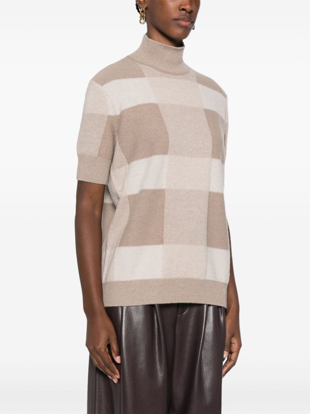 mock-neck check-pattern sweater - 3