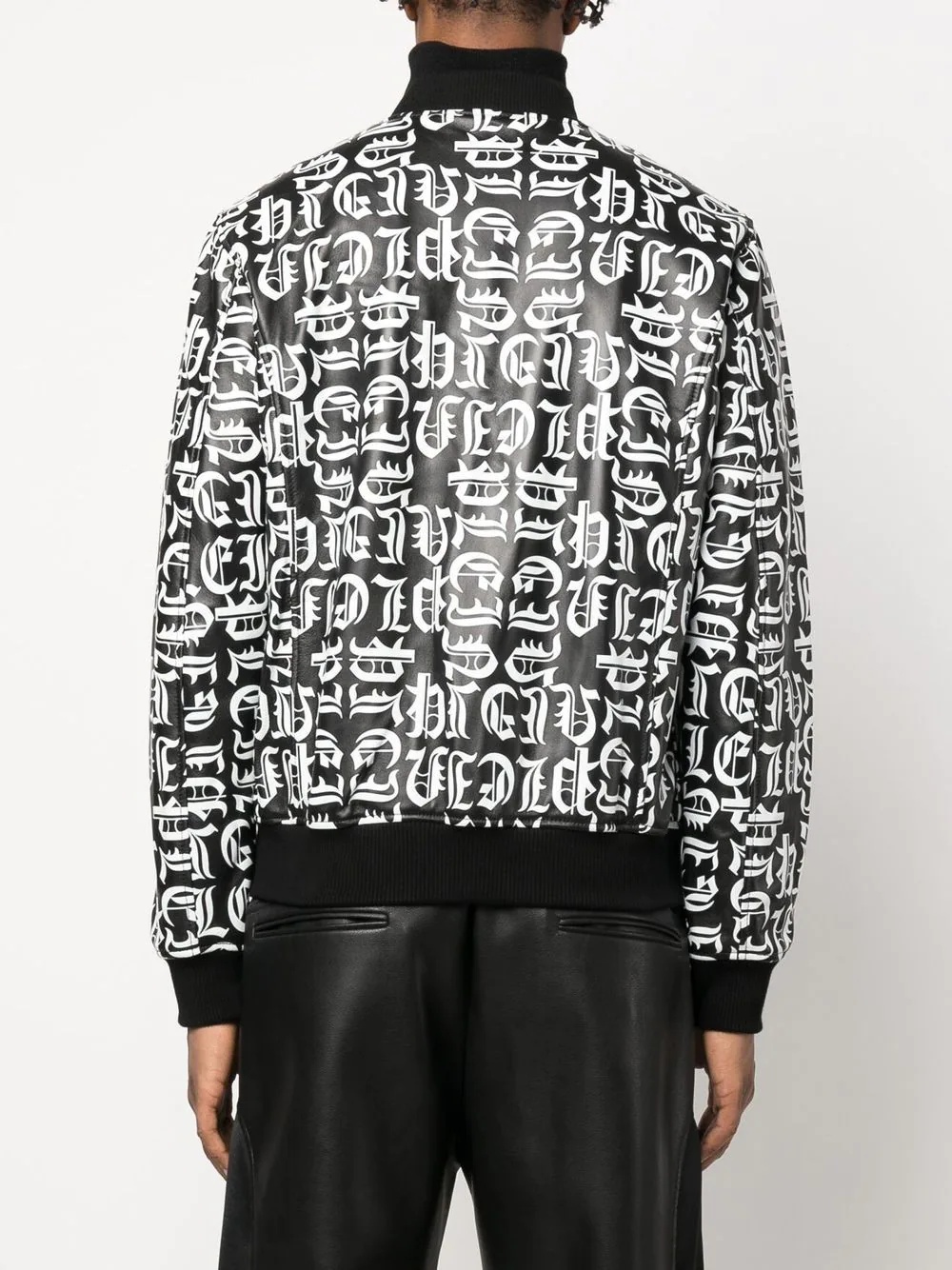 logo-print leather bomber jacket - 4