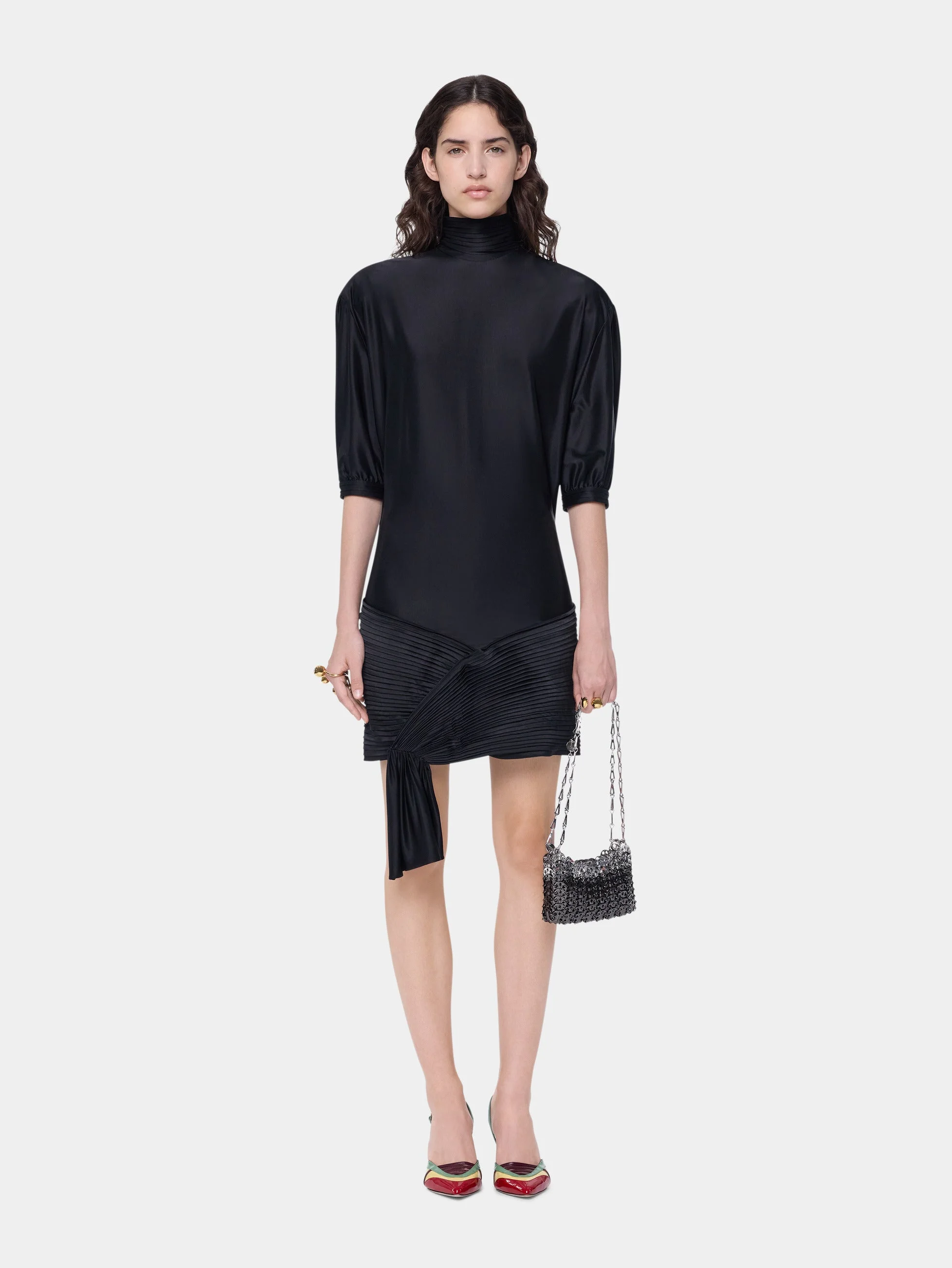 MINI BLACK DRESS WITH RUCHED DETAILS - 1